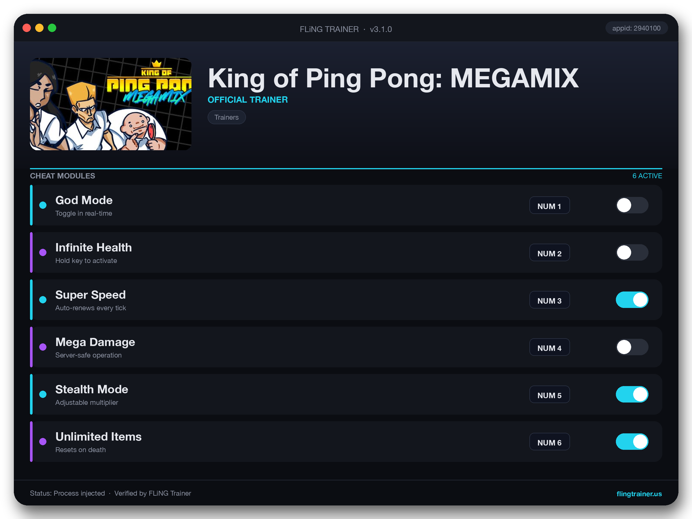 King of Ping Pong: MEGAMIX Trainer interface