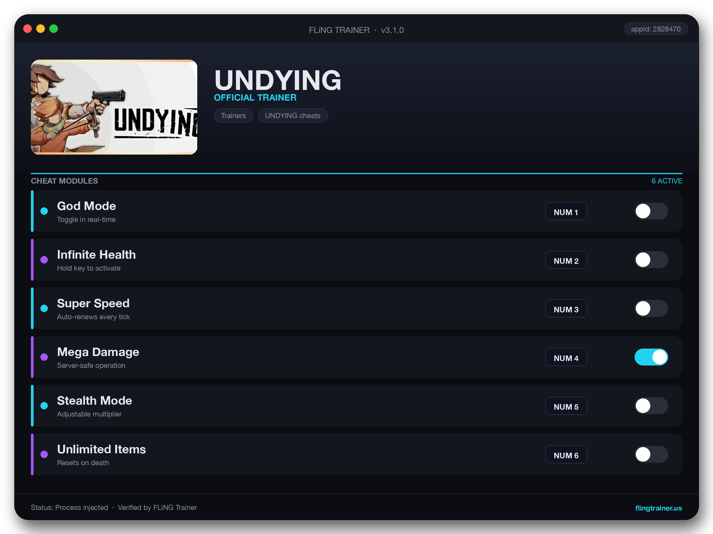 UNDYING Trainer interface