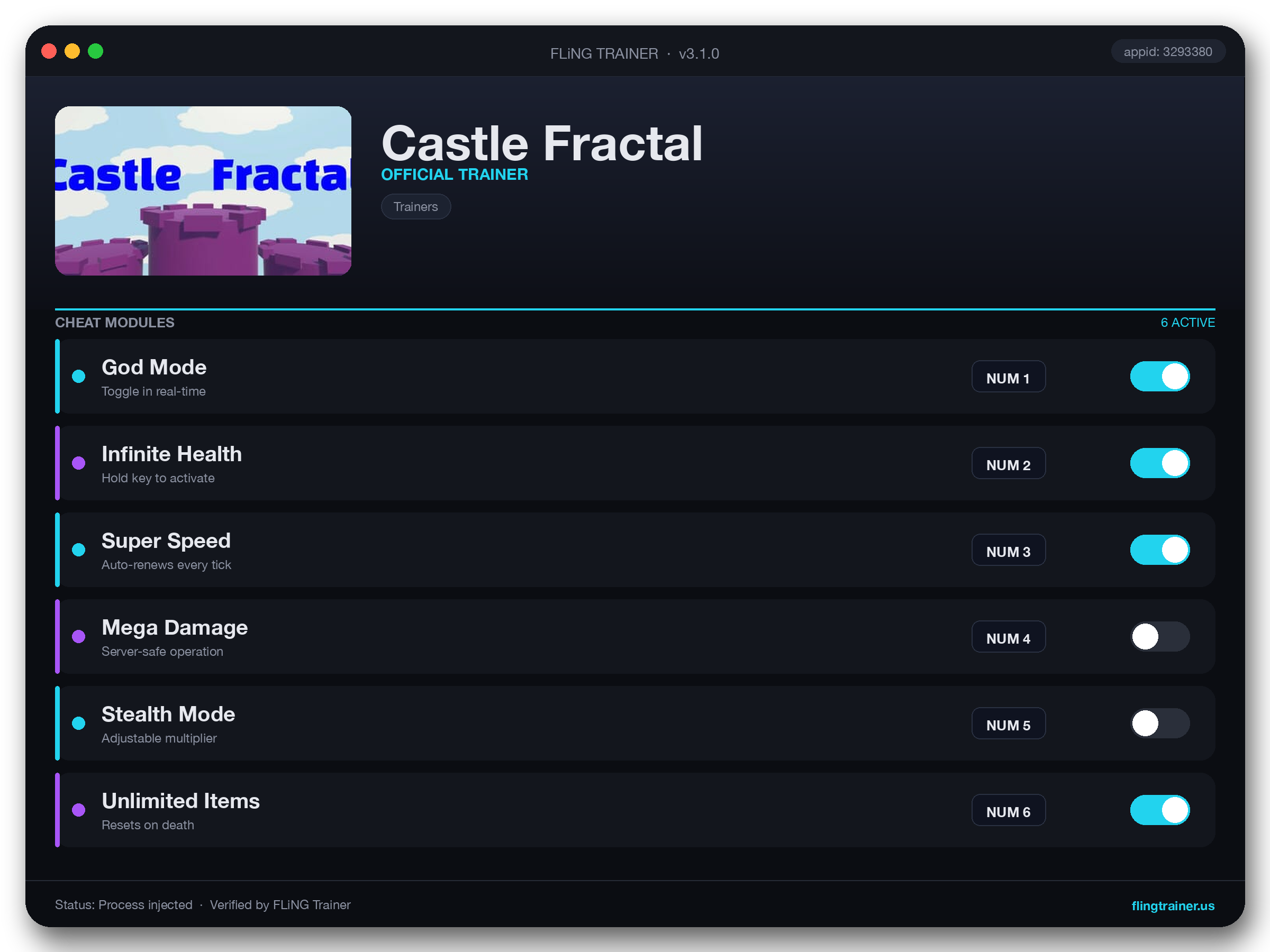 Castle Fractal Trainer interface
