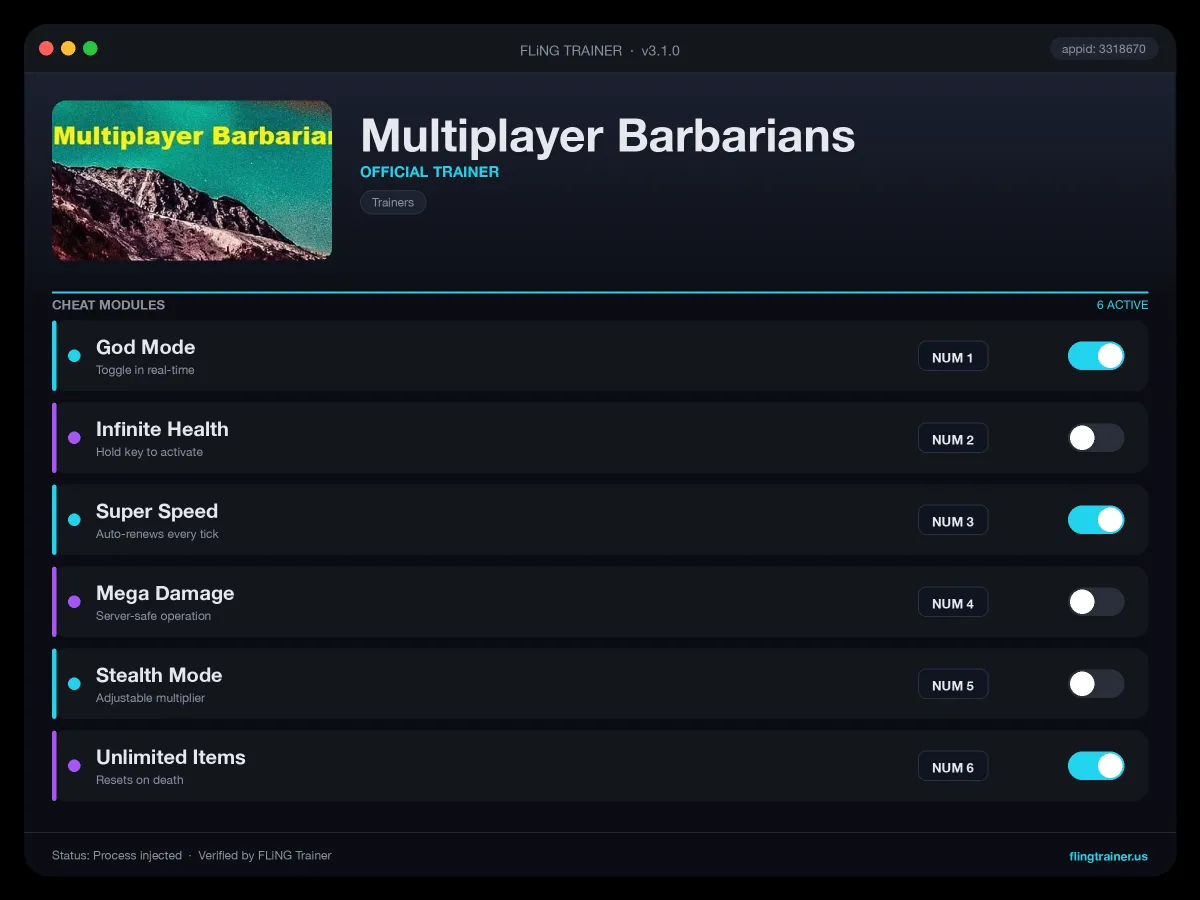 Multiplayer Barbarians Trainer interface