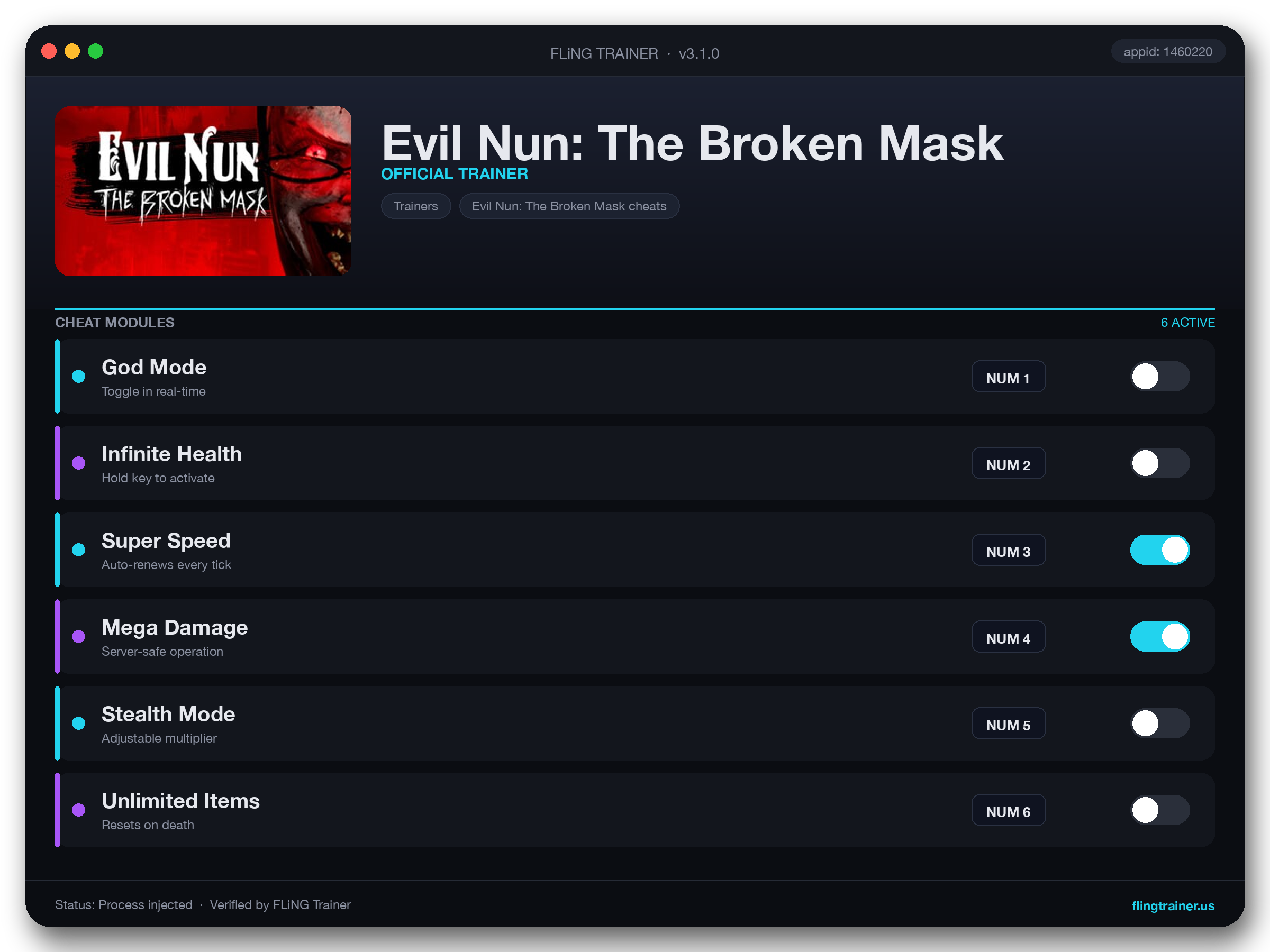 Evil Nun: The Broken Mask Trainer interface