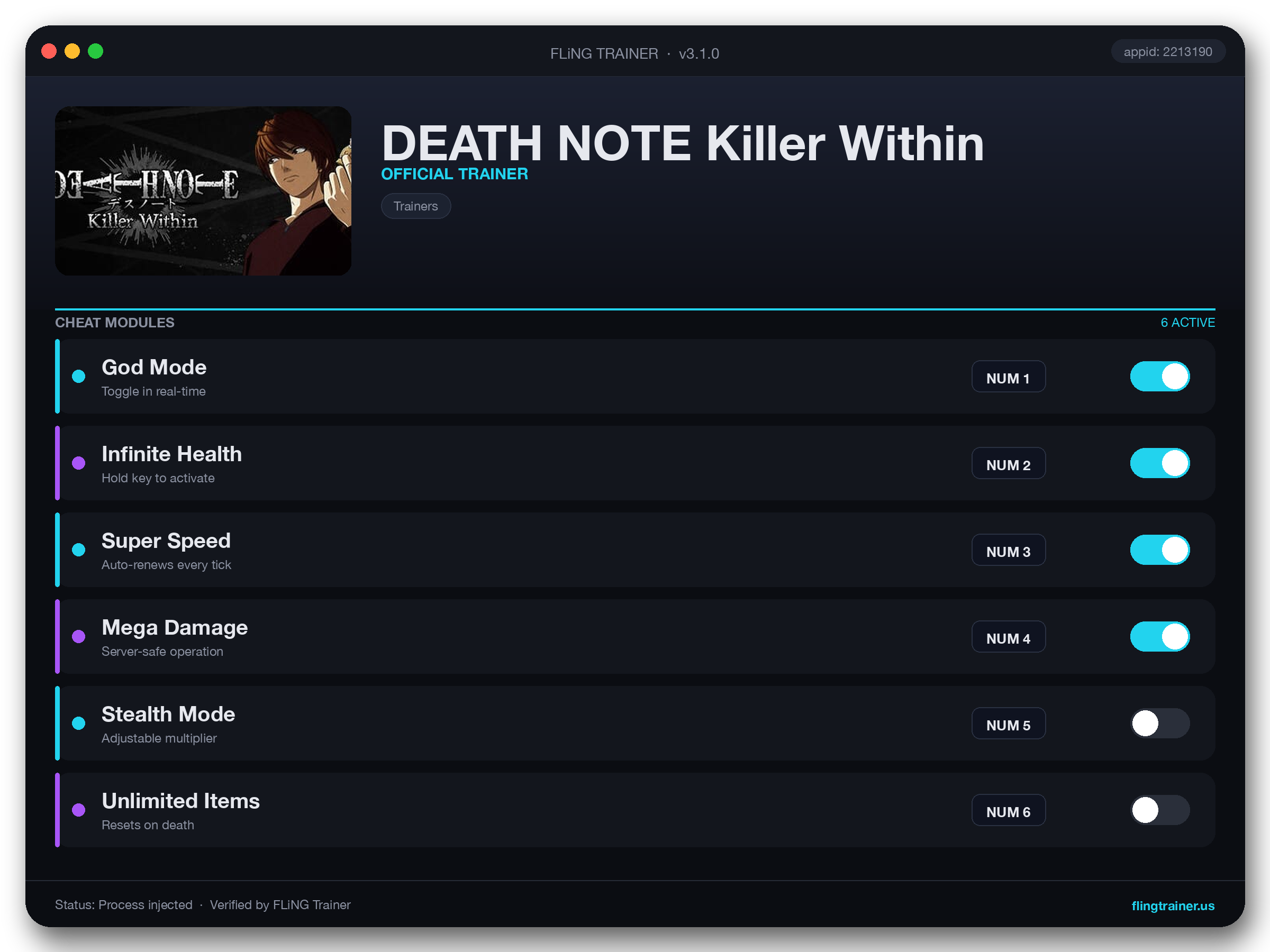 DEATH NOTE Killer Within Trainer interface
