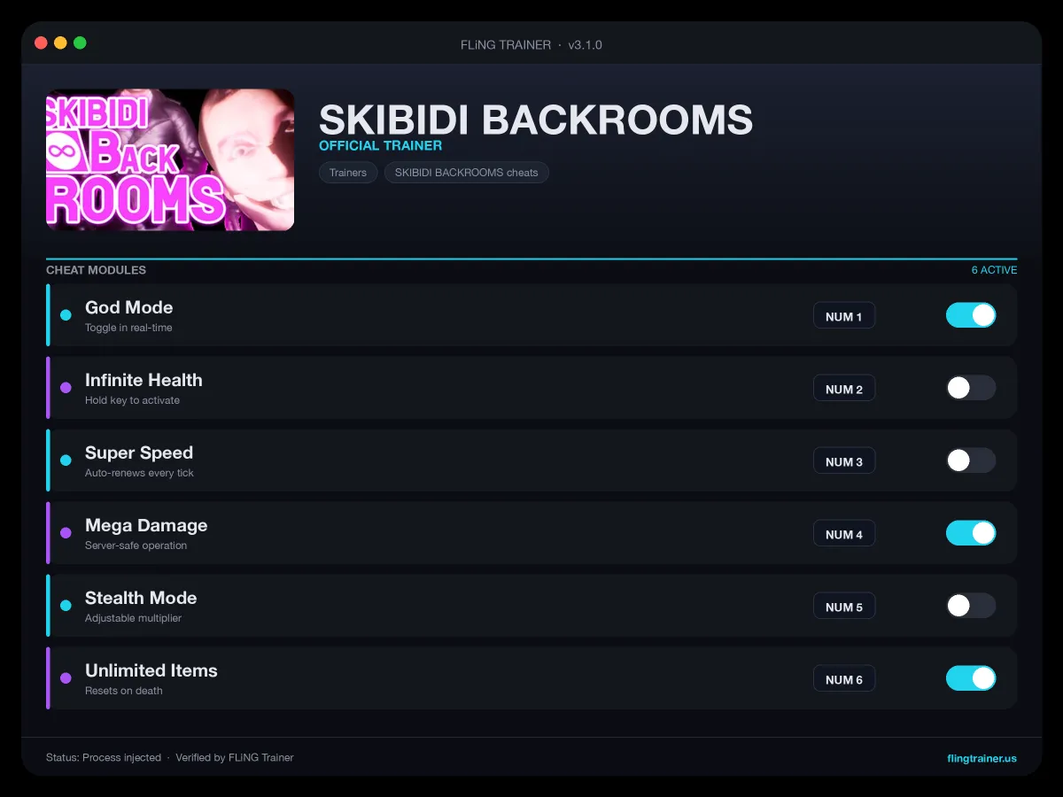 SKIBIDI BACKROOMS Trainer interface