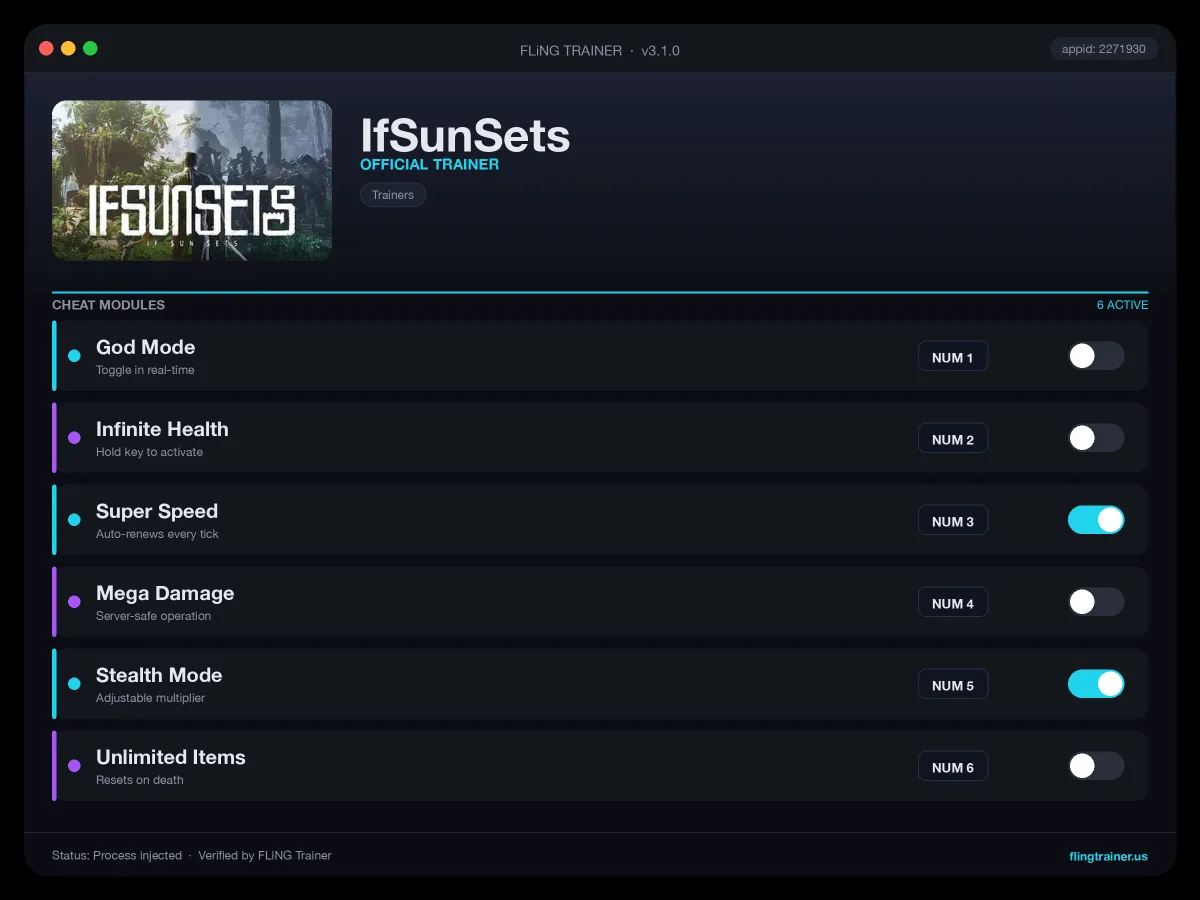 IfSunSets Trainer interface