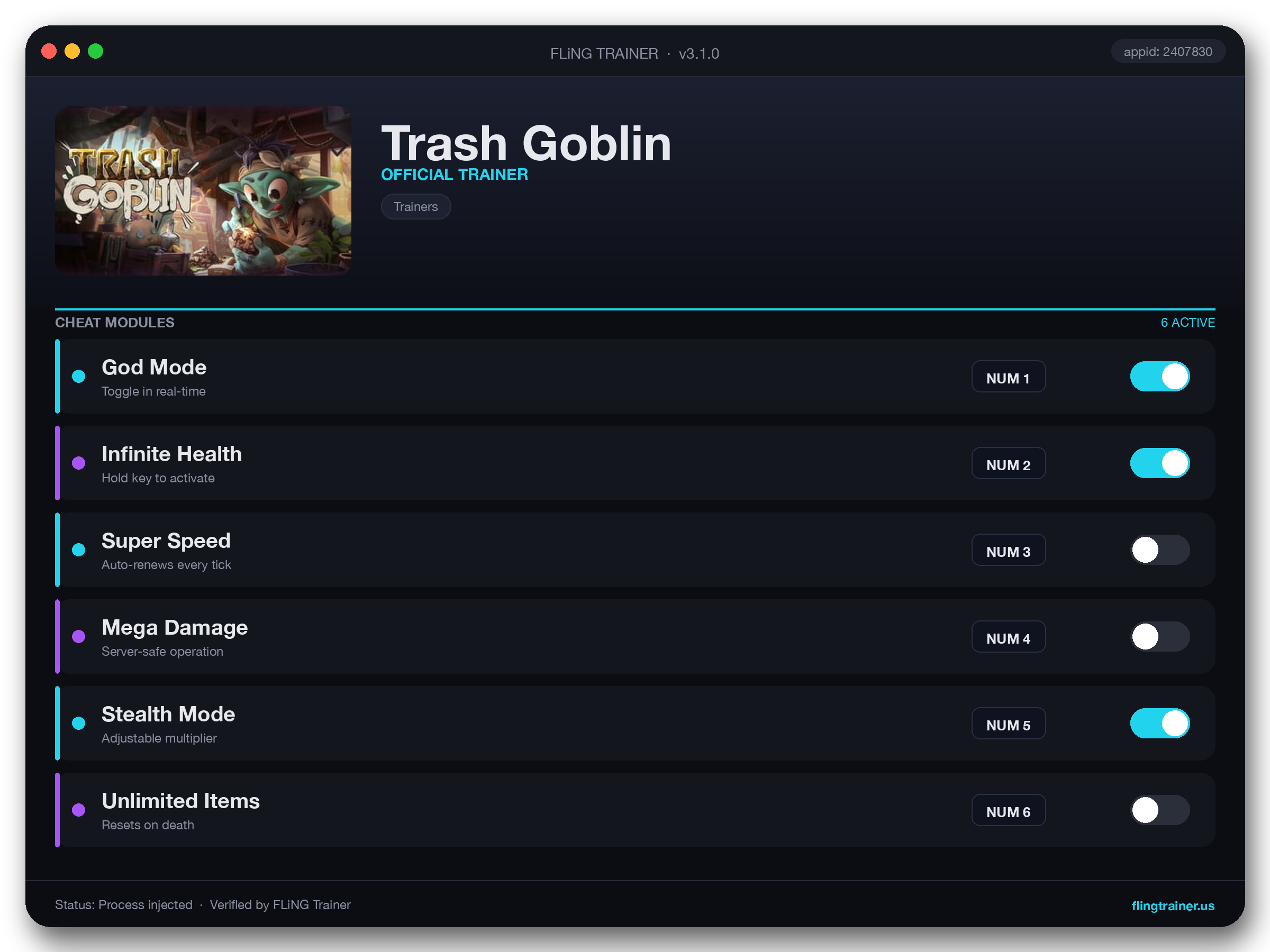 Trash Goblin Trainer interface