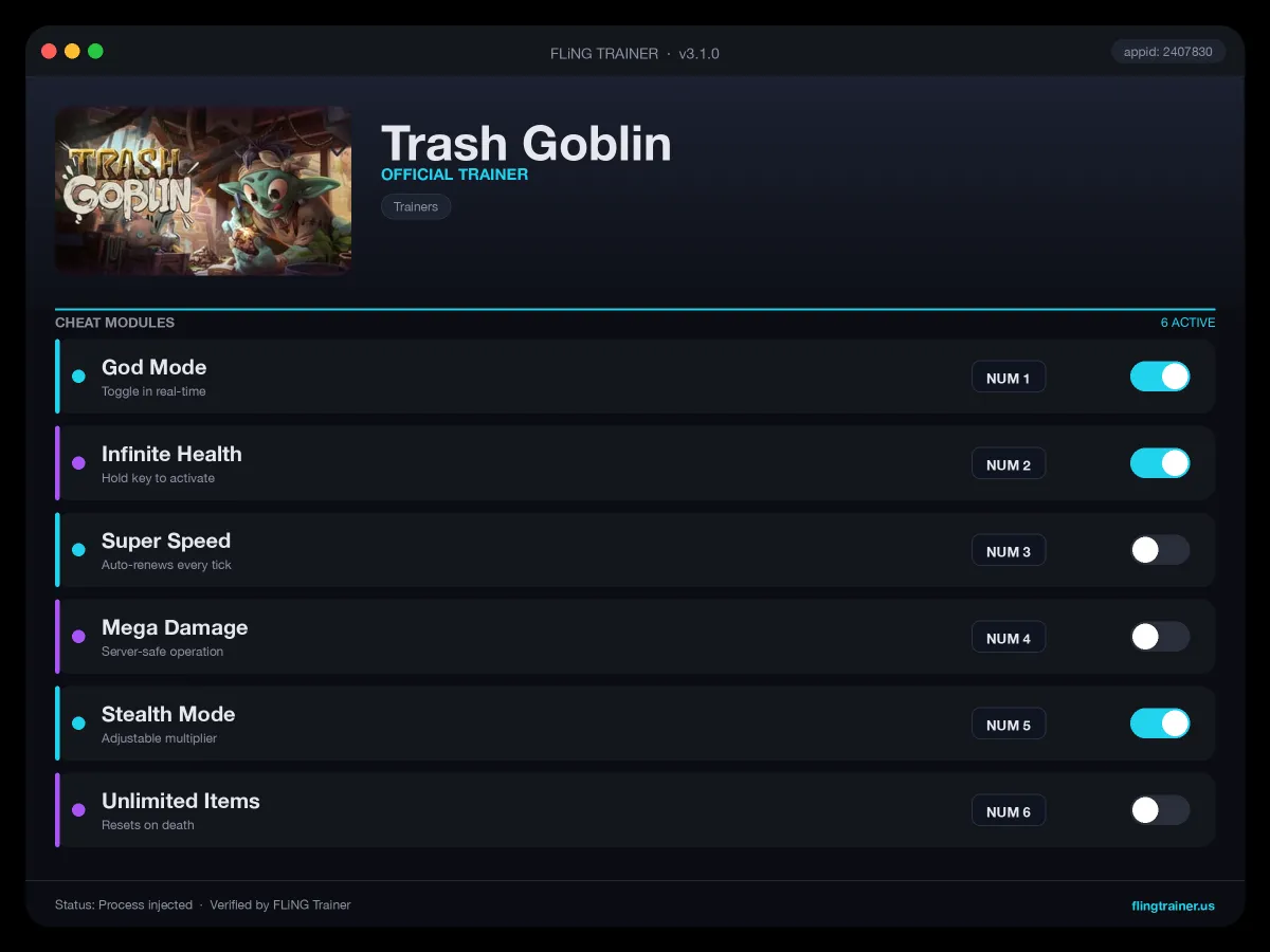 Trash Goblin Trainer interface