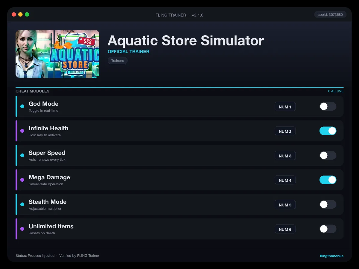 Aquatic Store Simulator Trainer interface