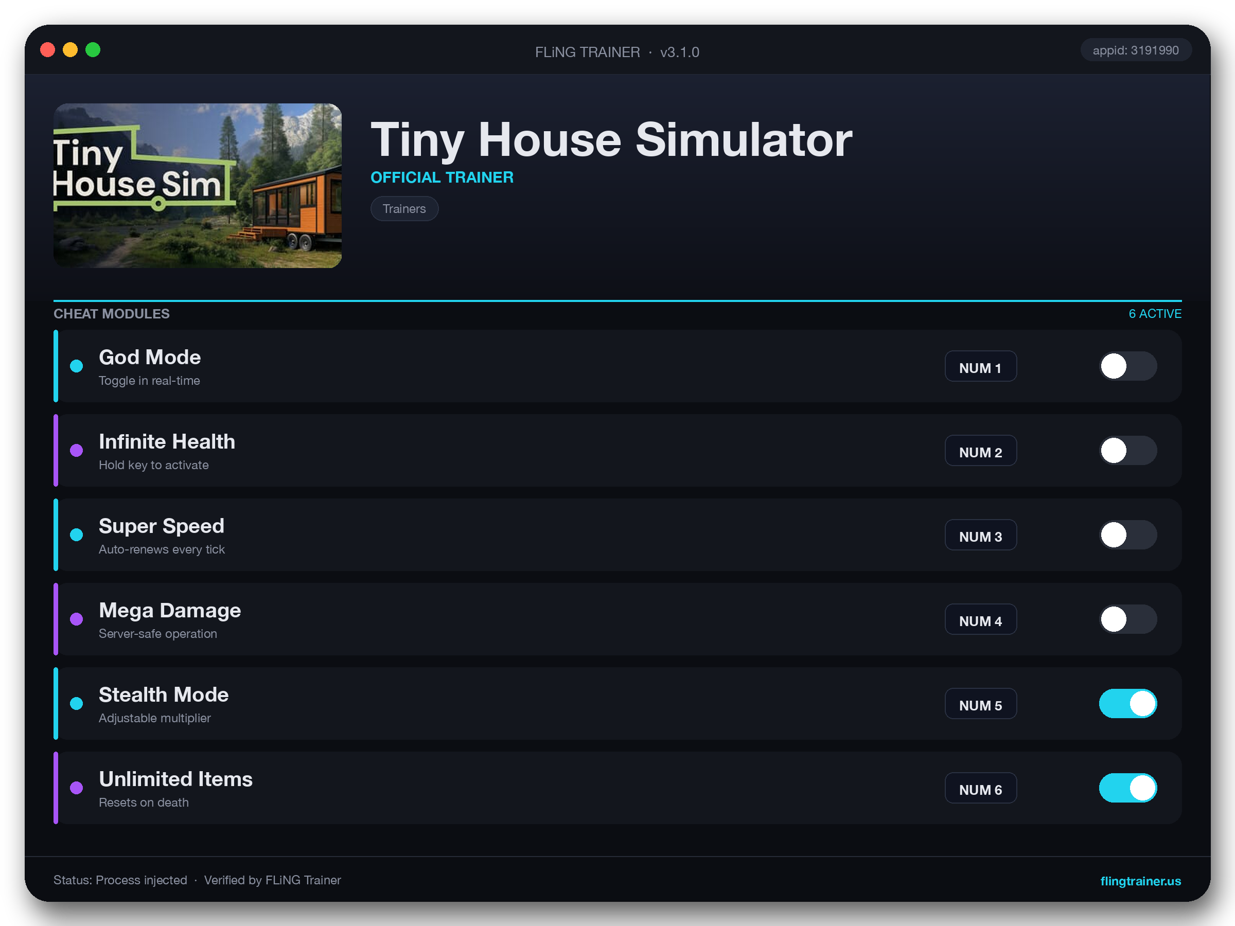 Tiny House Simulator Trainer interface