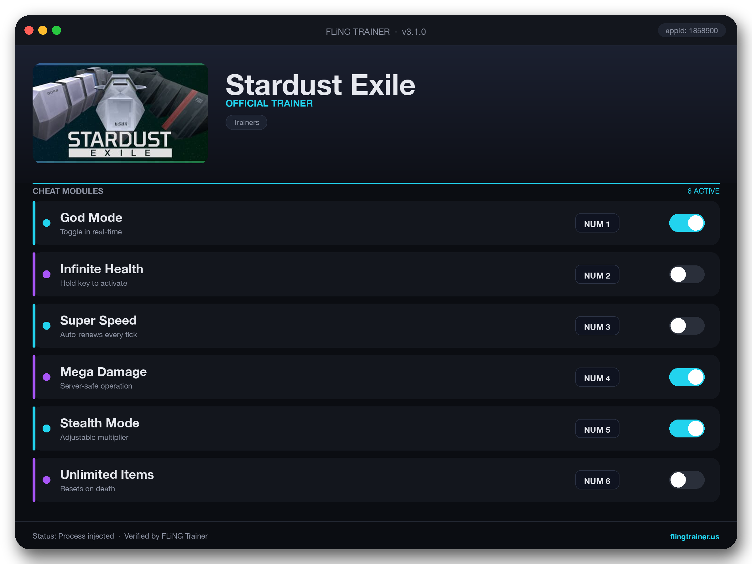Stardust Exile Trainer interface