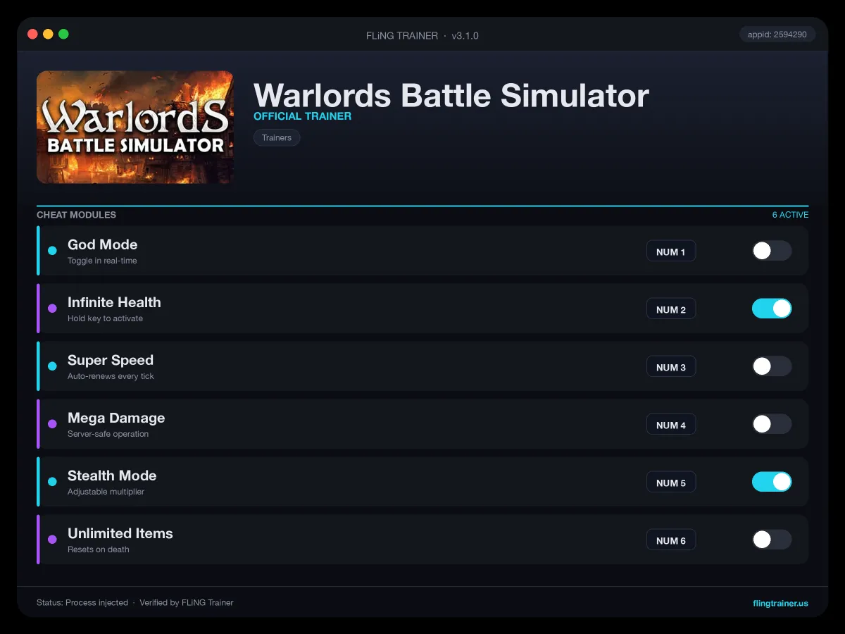 Warlords Battle Simulator Trainer interface