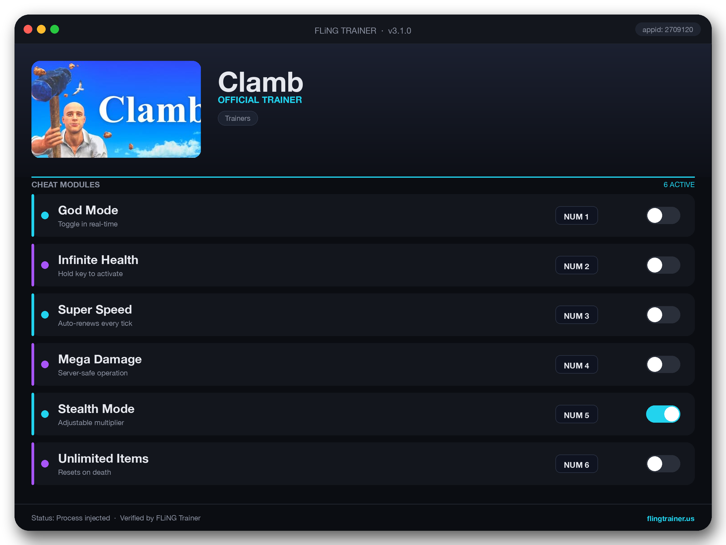 Clamb Trainer interface