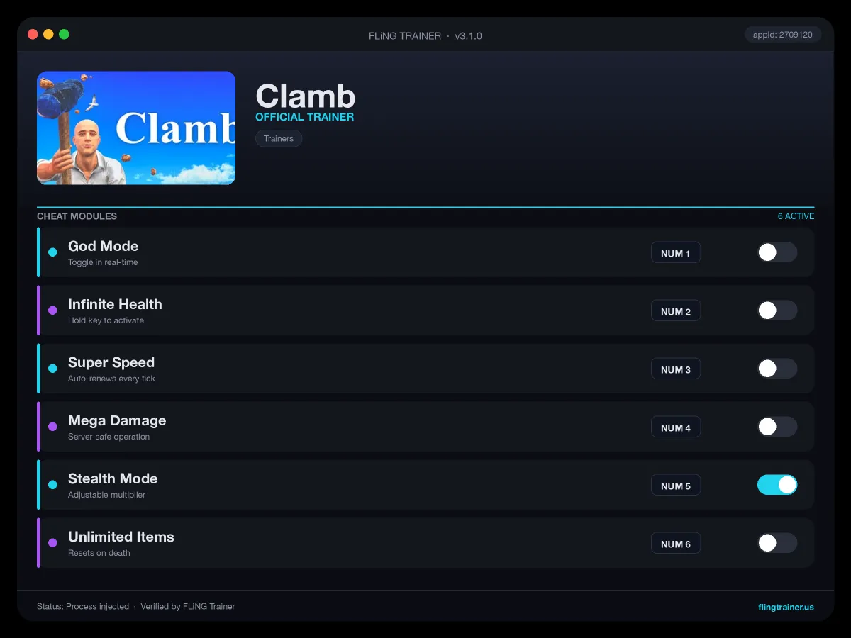 Clamb Trainer interface