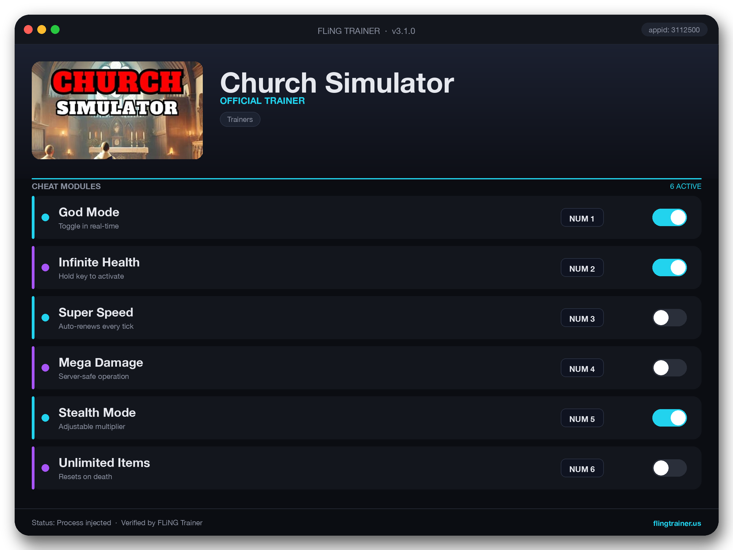 Church Simulator Trainer interface