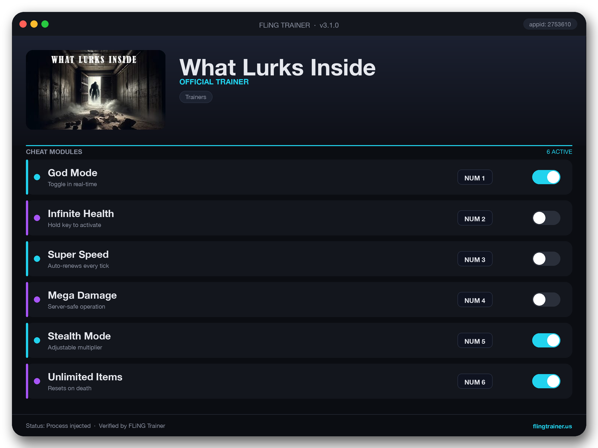 What Lurks Inside Trainer interface