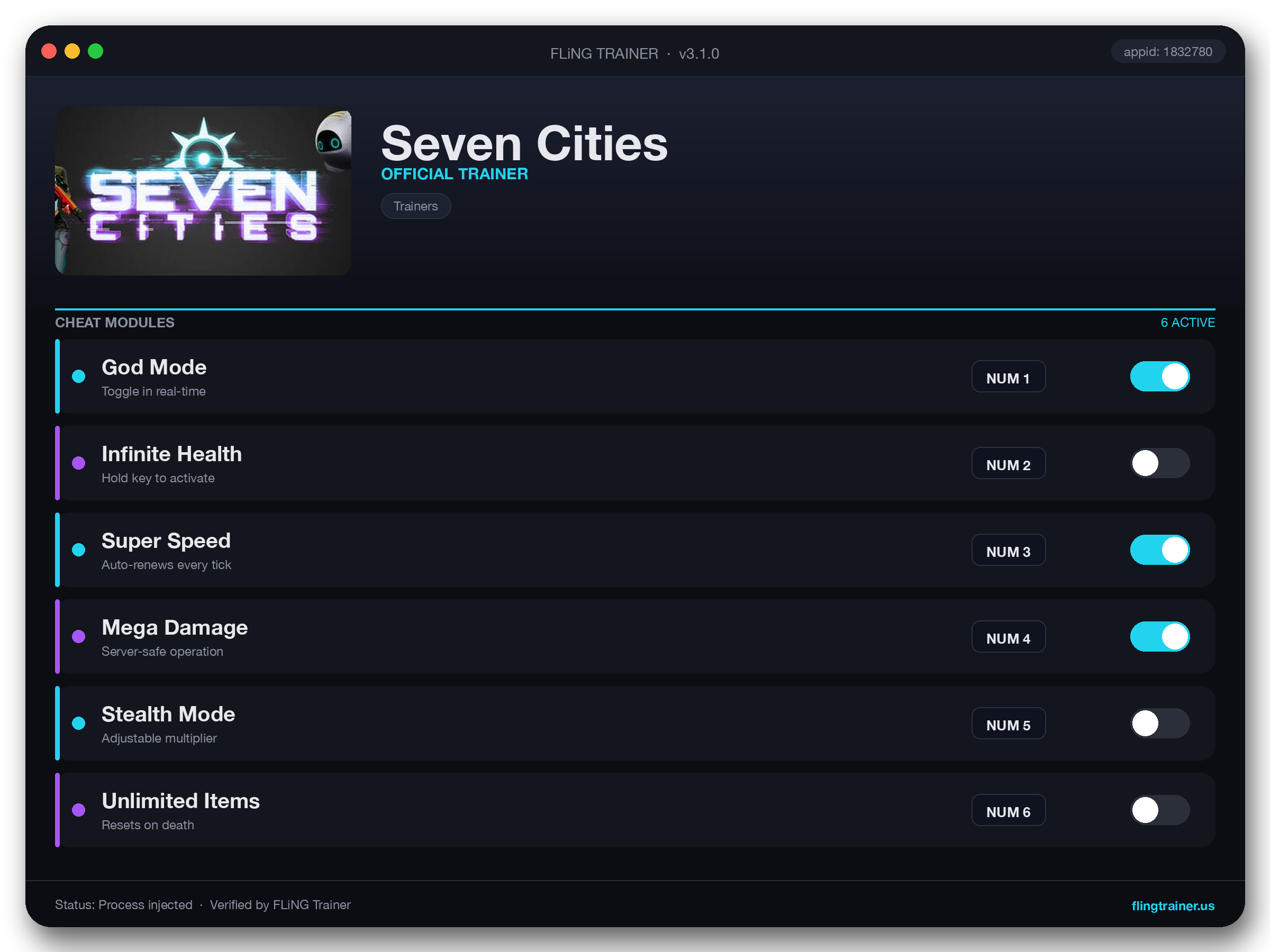 Seven Cities Trainer interface