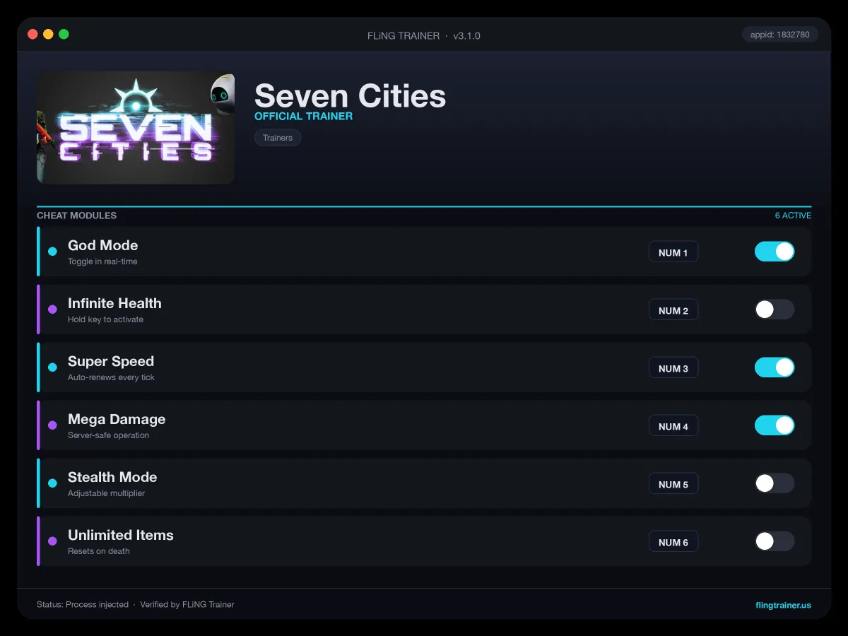 Seven Cities Trainer interface