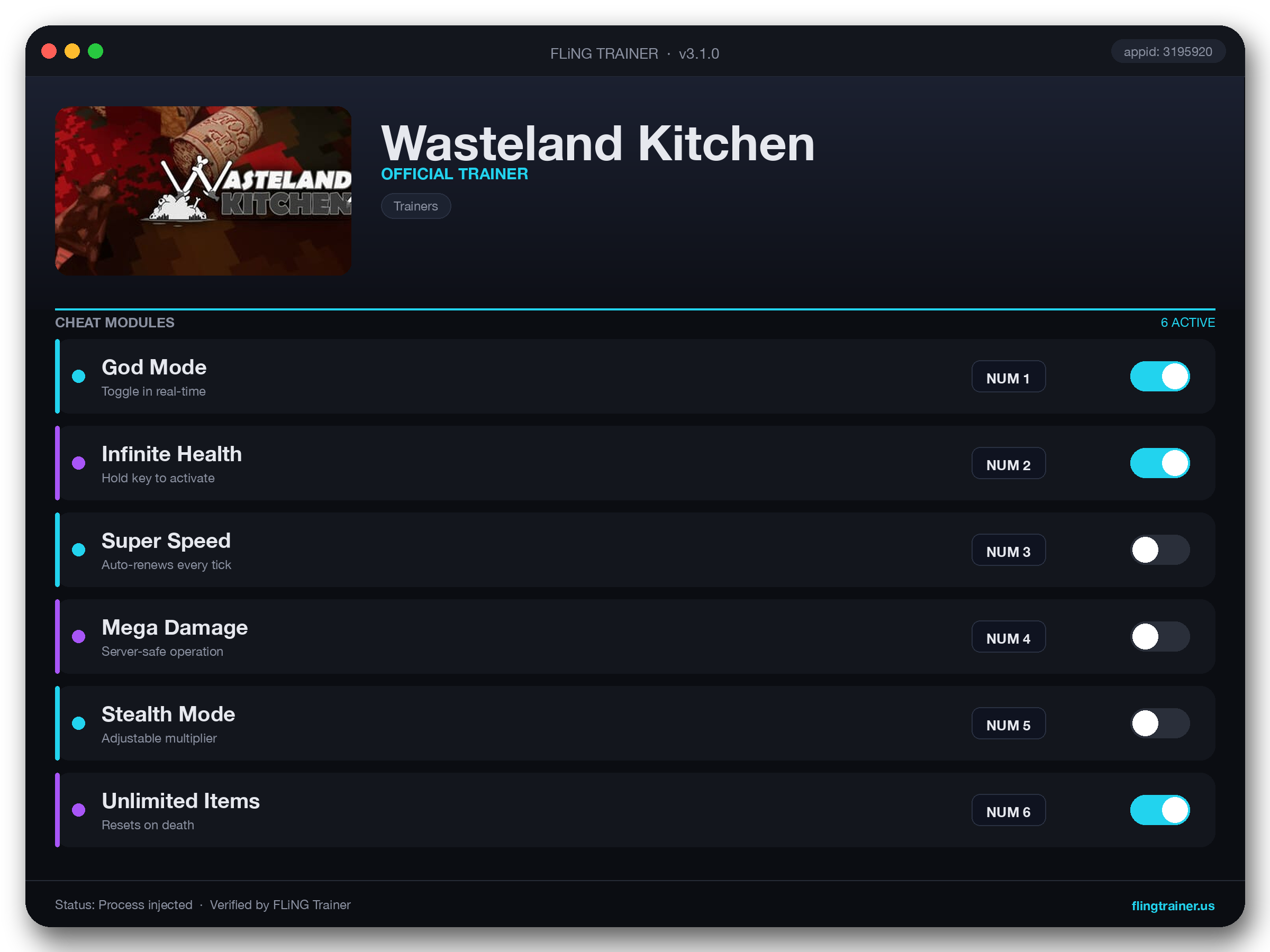 Wasteland Kitchen Trainer interface