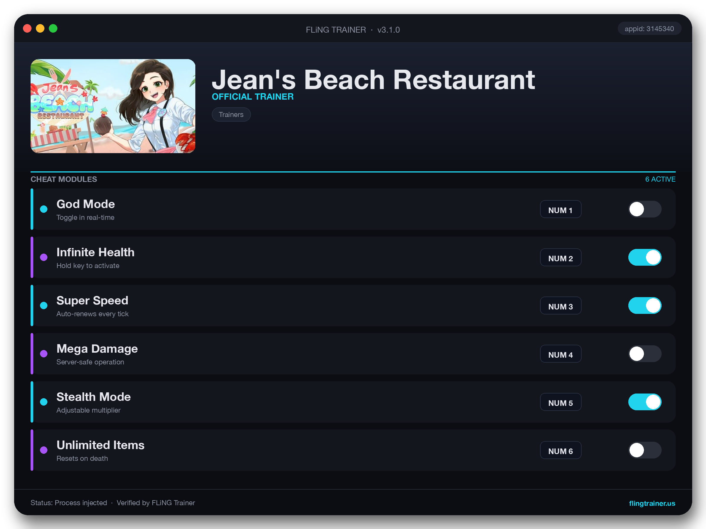 Jean's Beach Restaurant Trainer interface