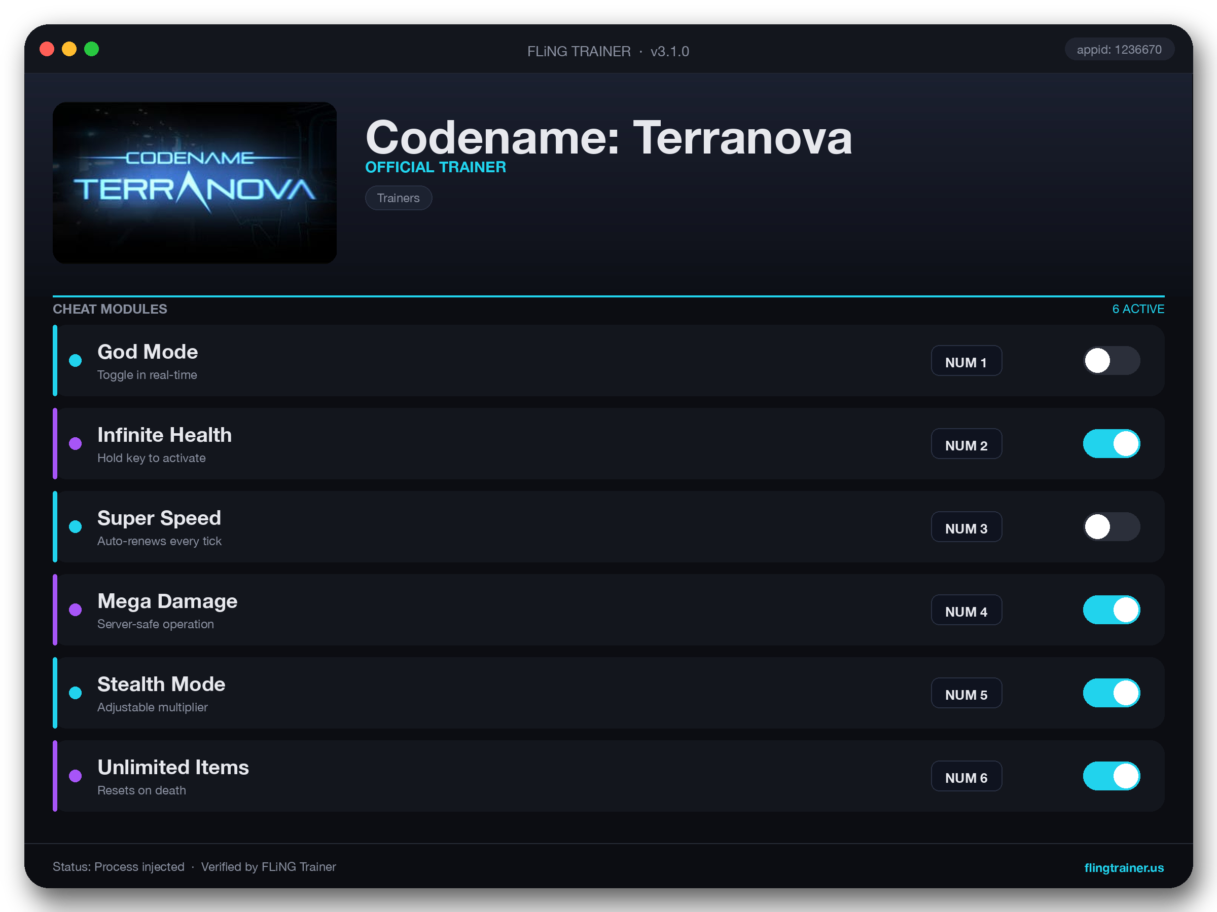 Codename: Terranova Trainer interface