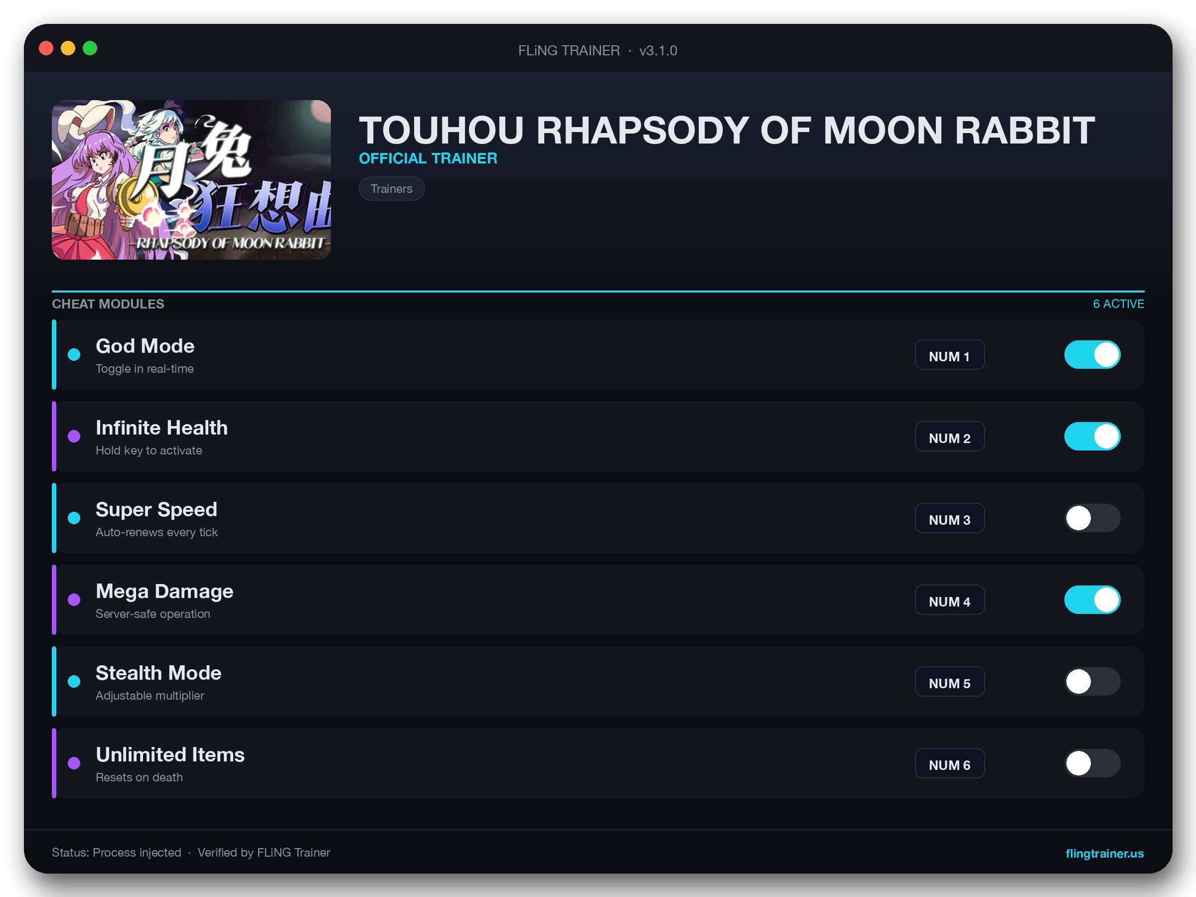 TOUHOU RHAPSODY OF MOON RABBIT Trainer interface
