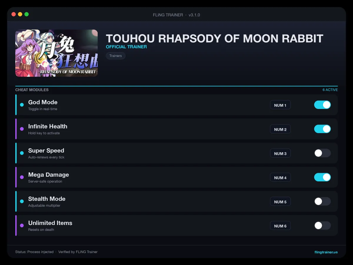 TOUHOU RHAPSODY OF MOON RABBIT Trainer interface