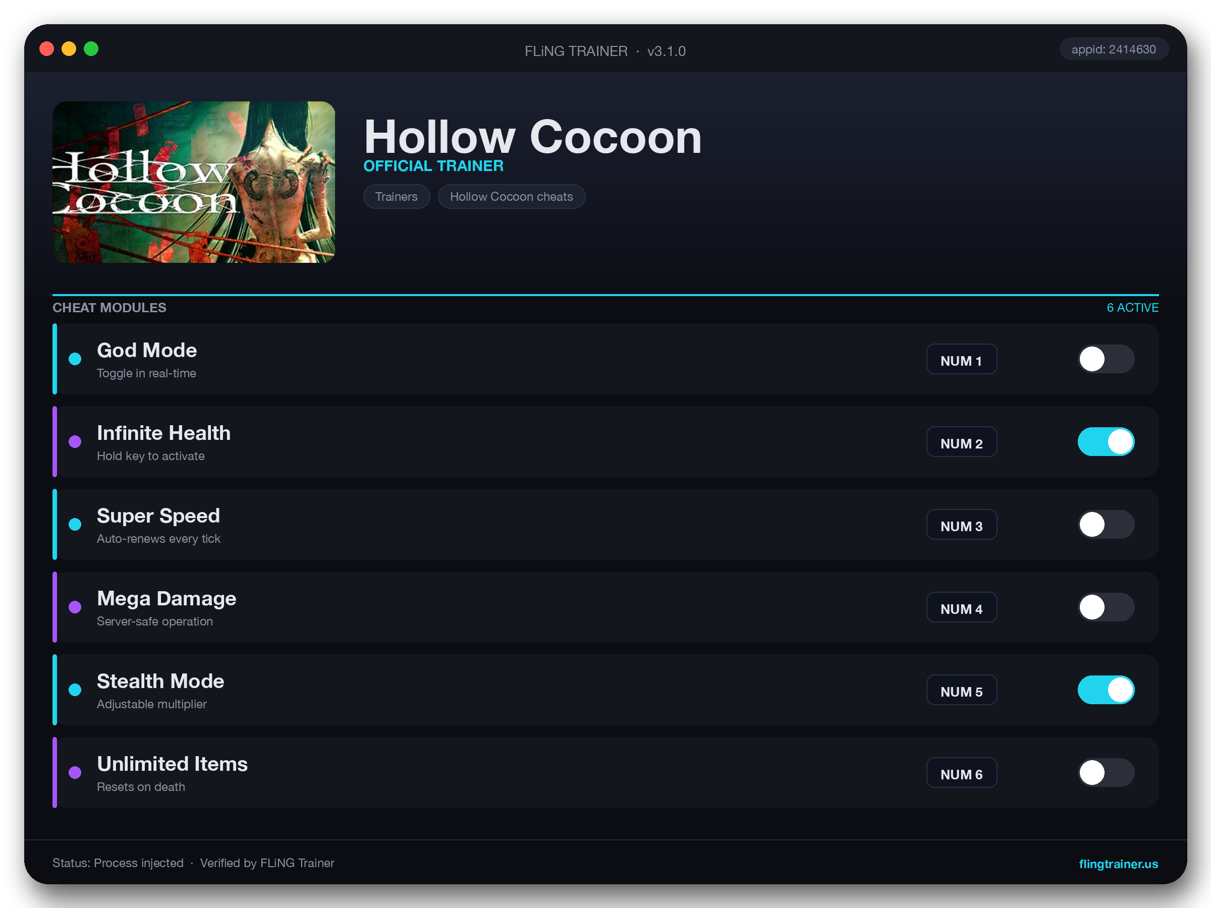 Hollow Cocoon Trainer interface