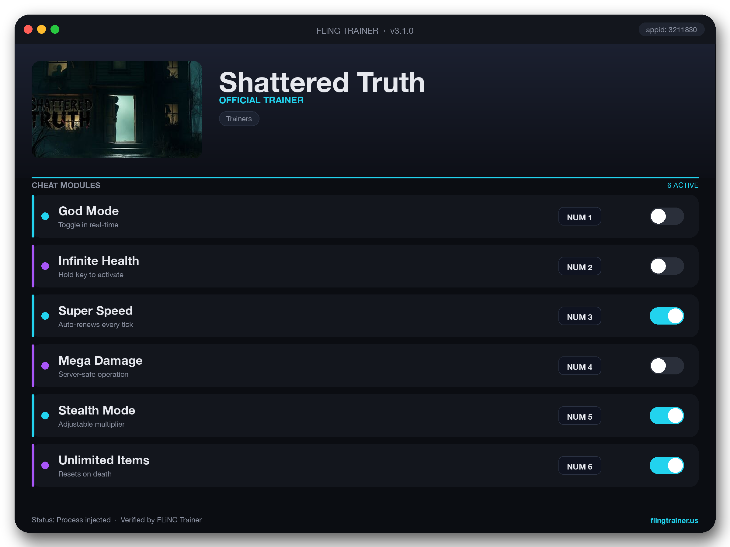 Shattered Truth Trainer interface