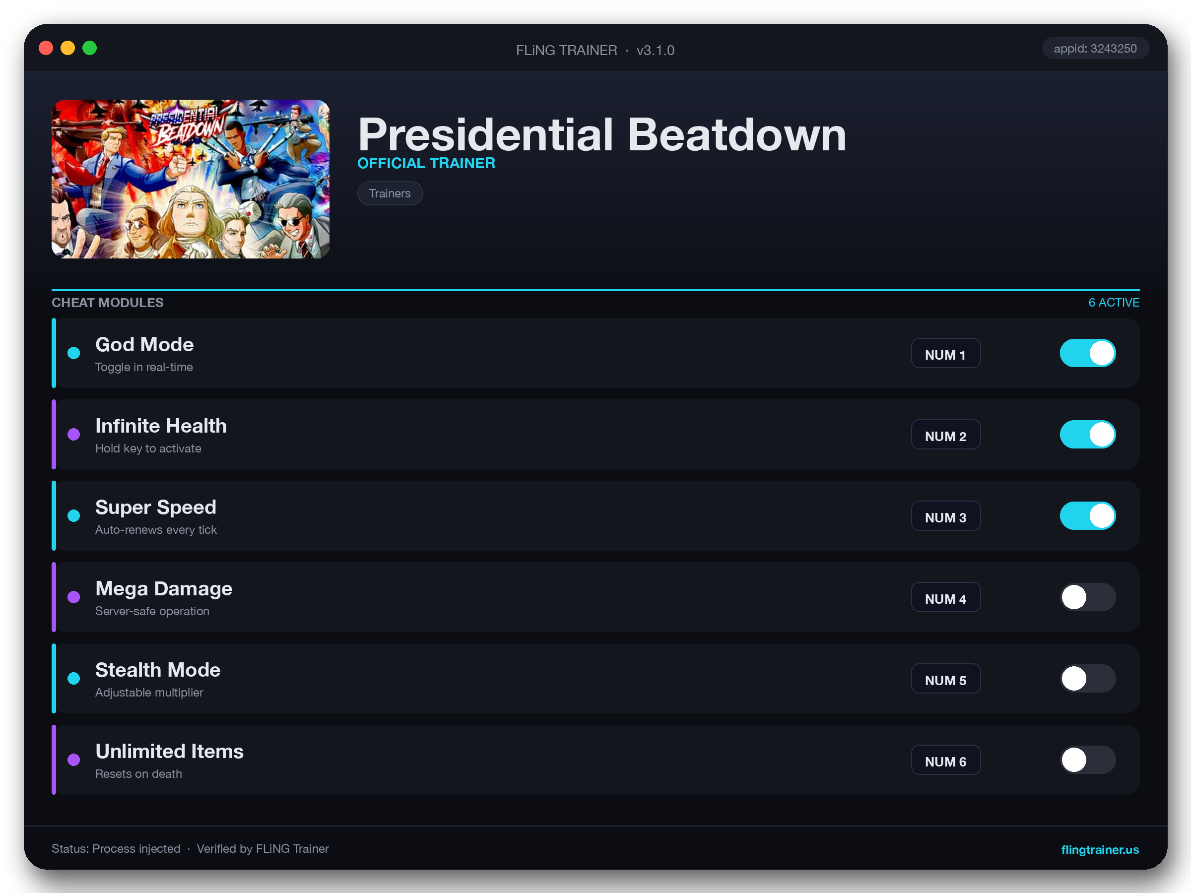 Presidential Beatdown Trainer interface
