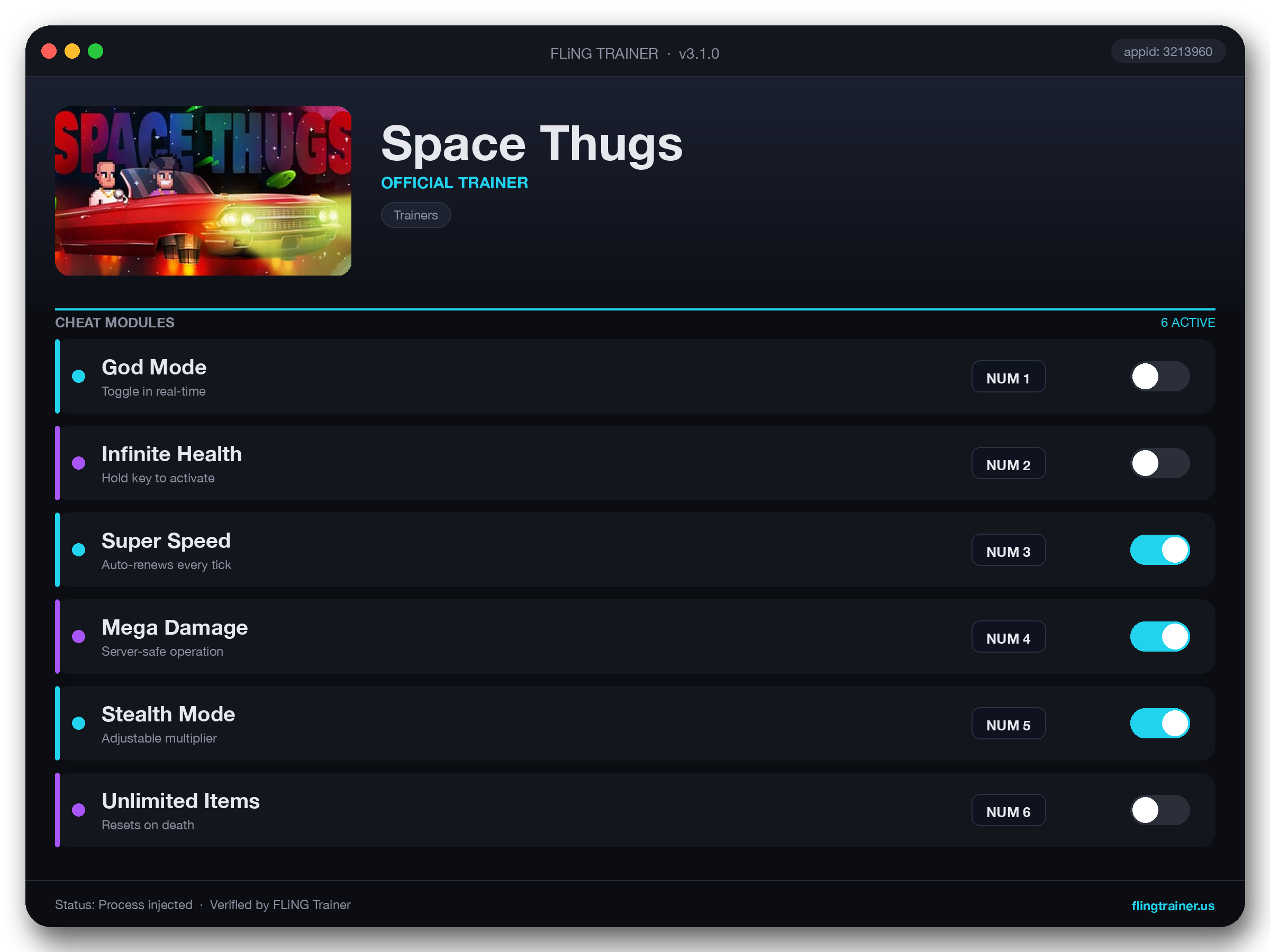 Space Thugs Trainer interface