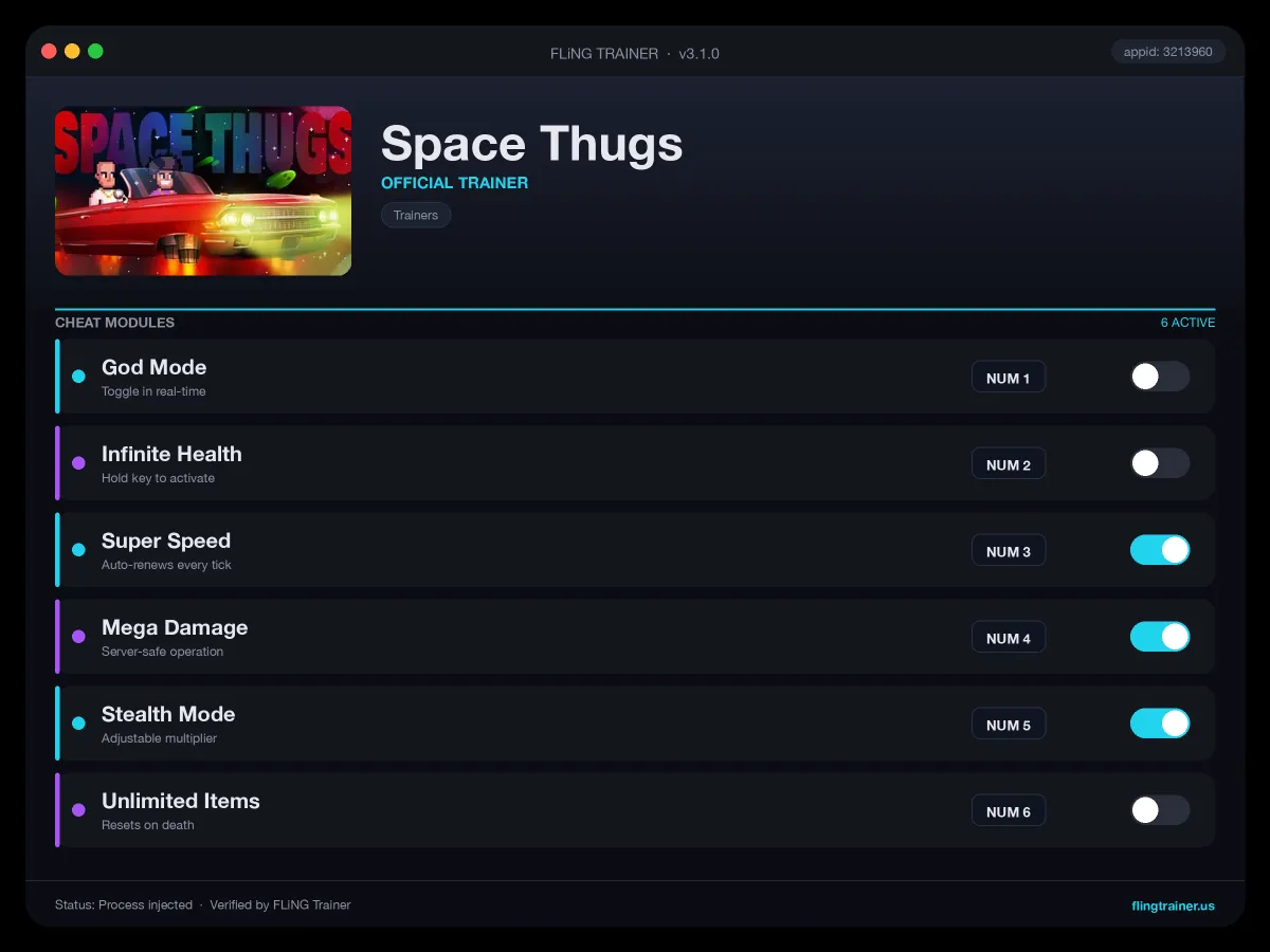Space Thugs Trainer interface