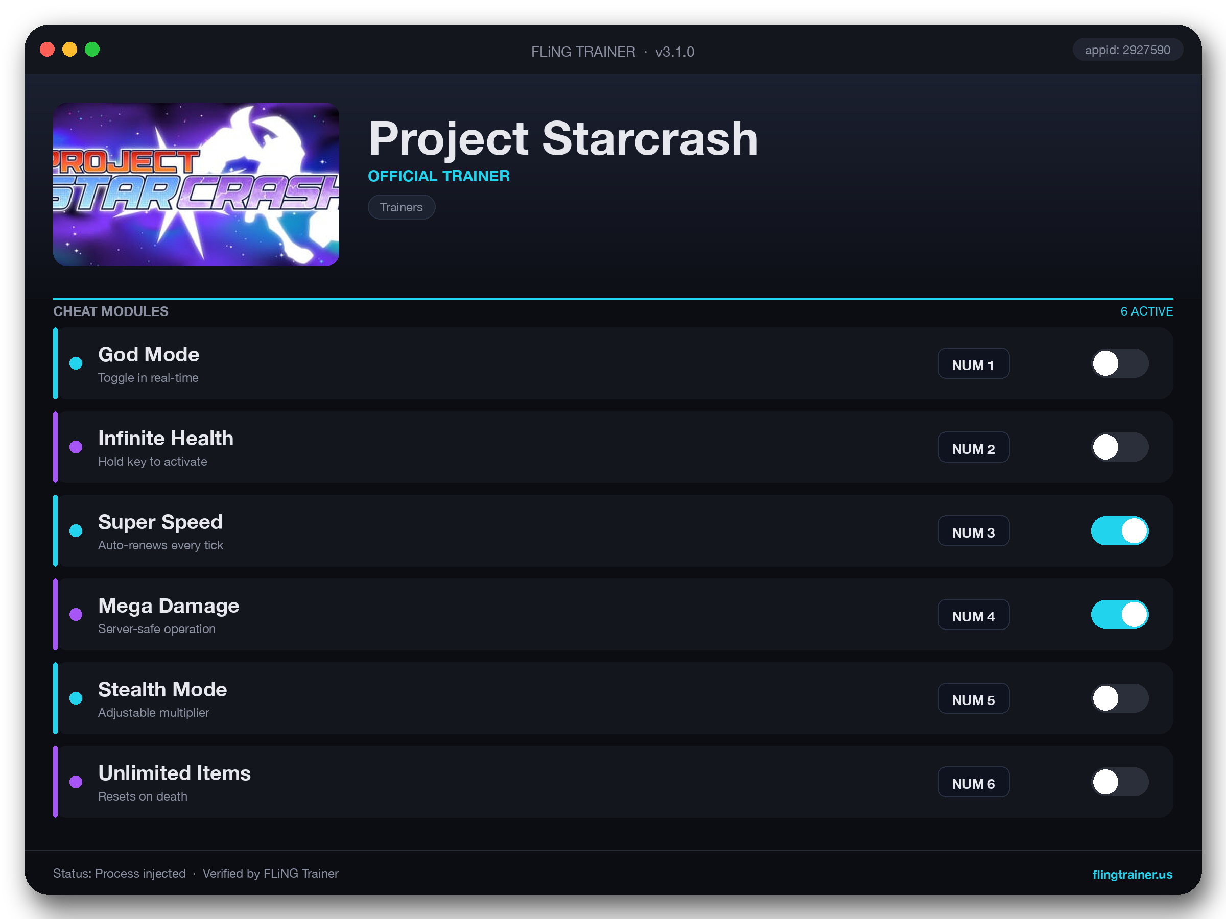 Project Starcrash Trainer interface