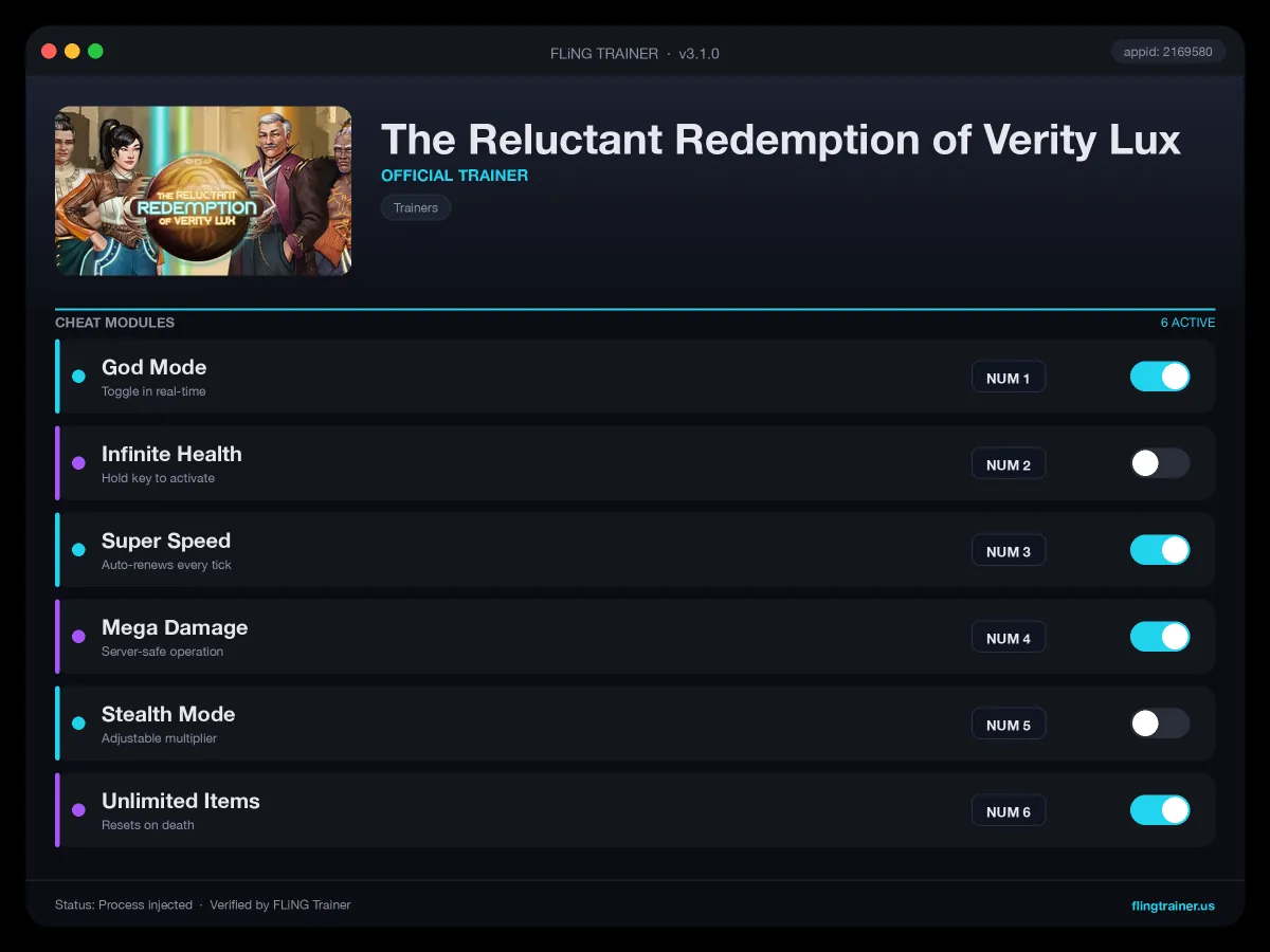 The Reluctant Redemption of Verity Lux Trainer interface