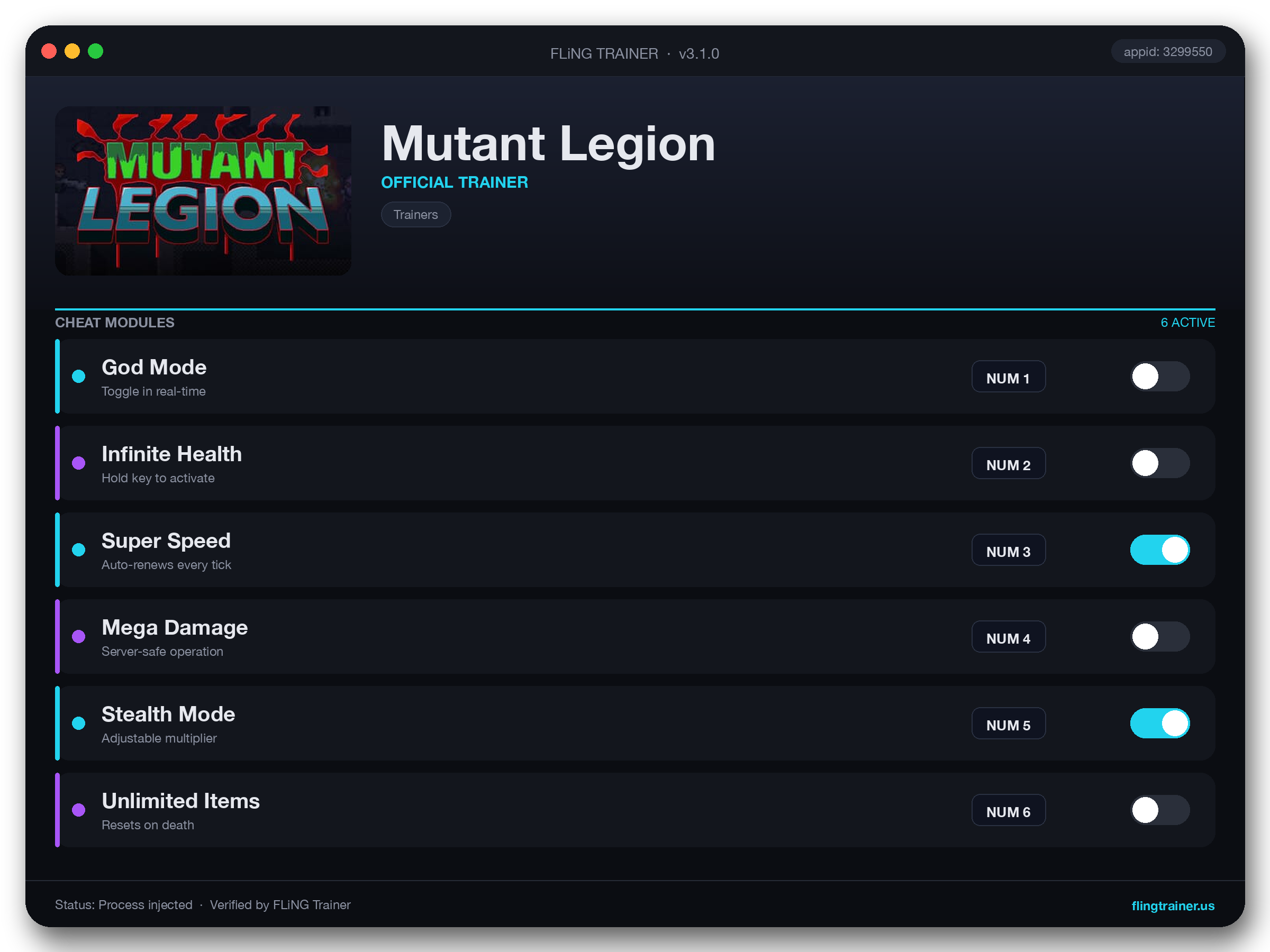Mutant Legion Trainer interface