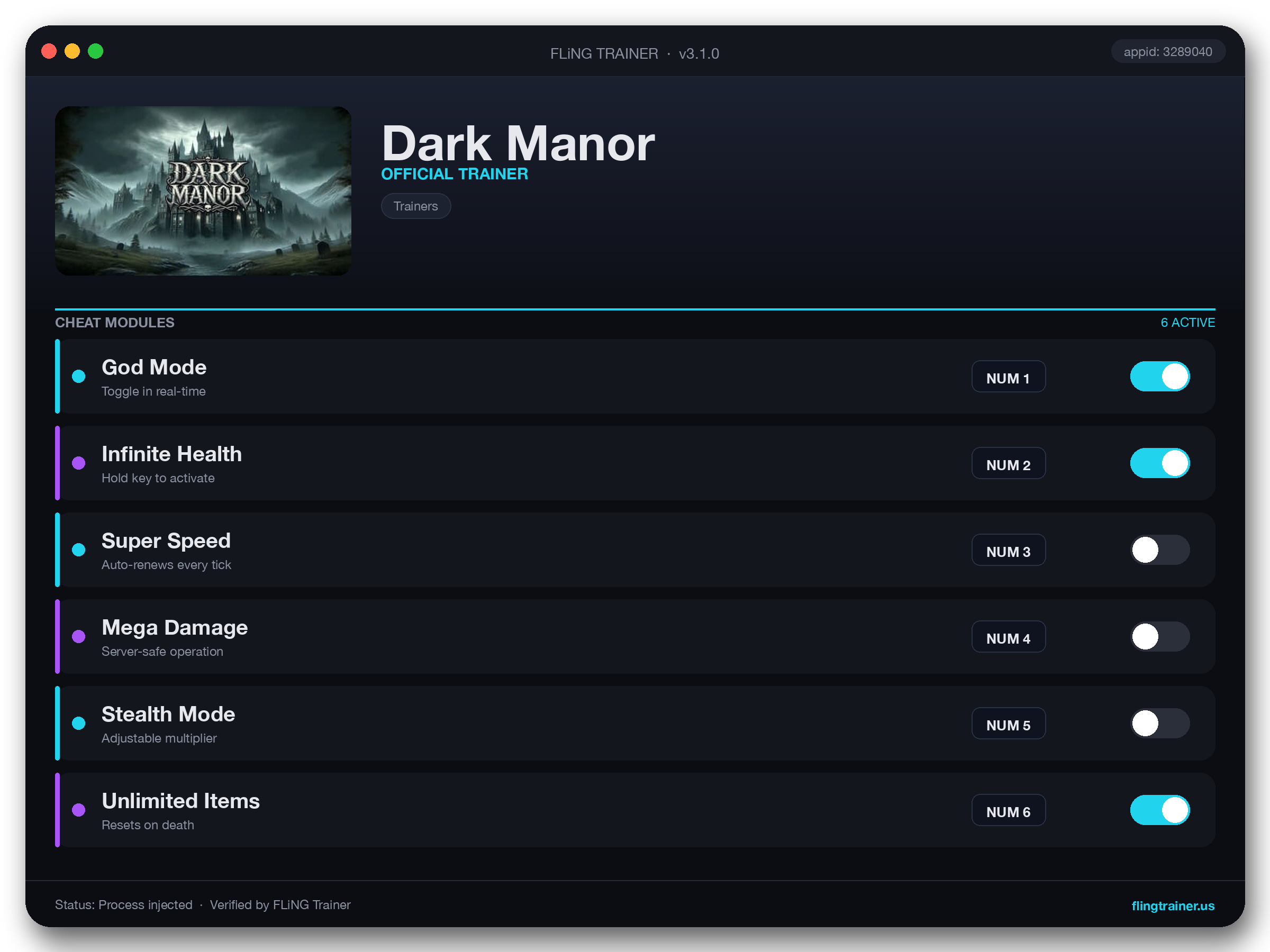 Dark Manor Trainer interface