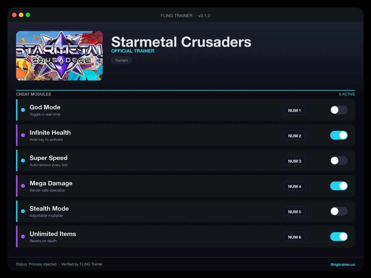Starmetal Crusaders Trainer interface