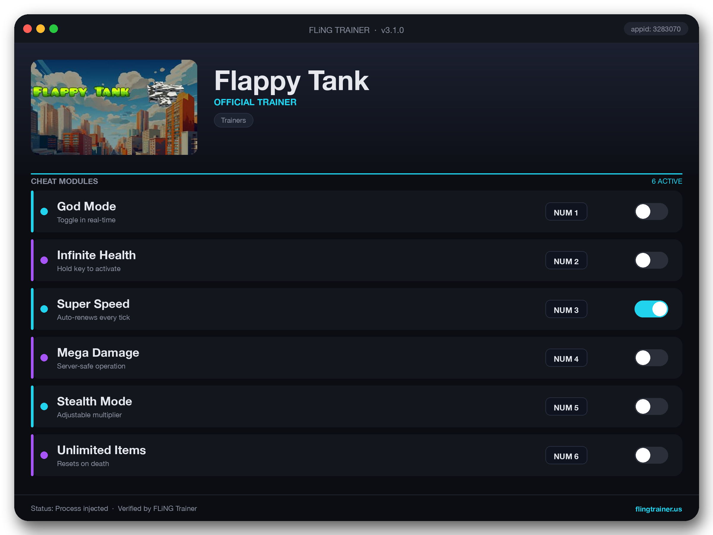 Flappy Tank Trainer interface