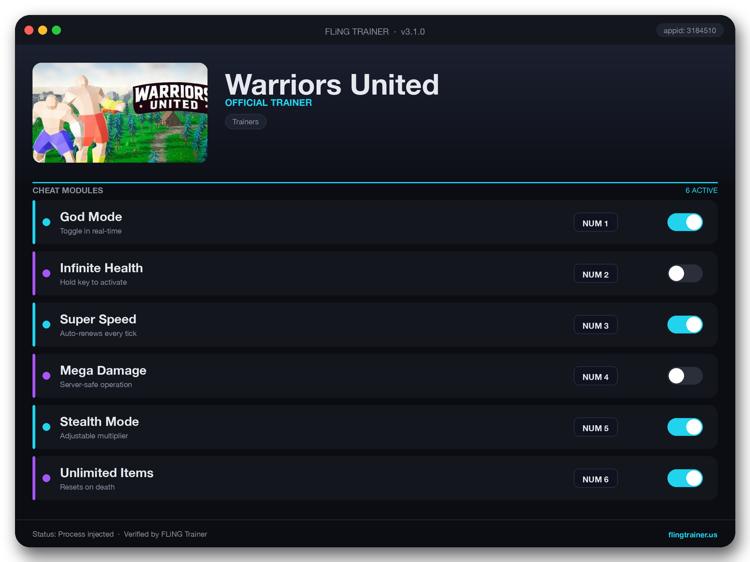 Warriors United Trainer interface