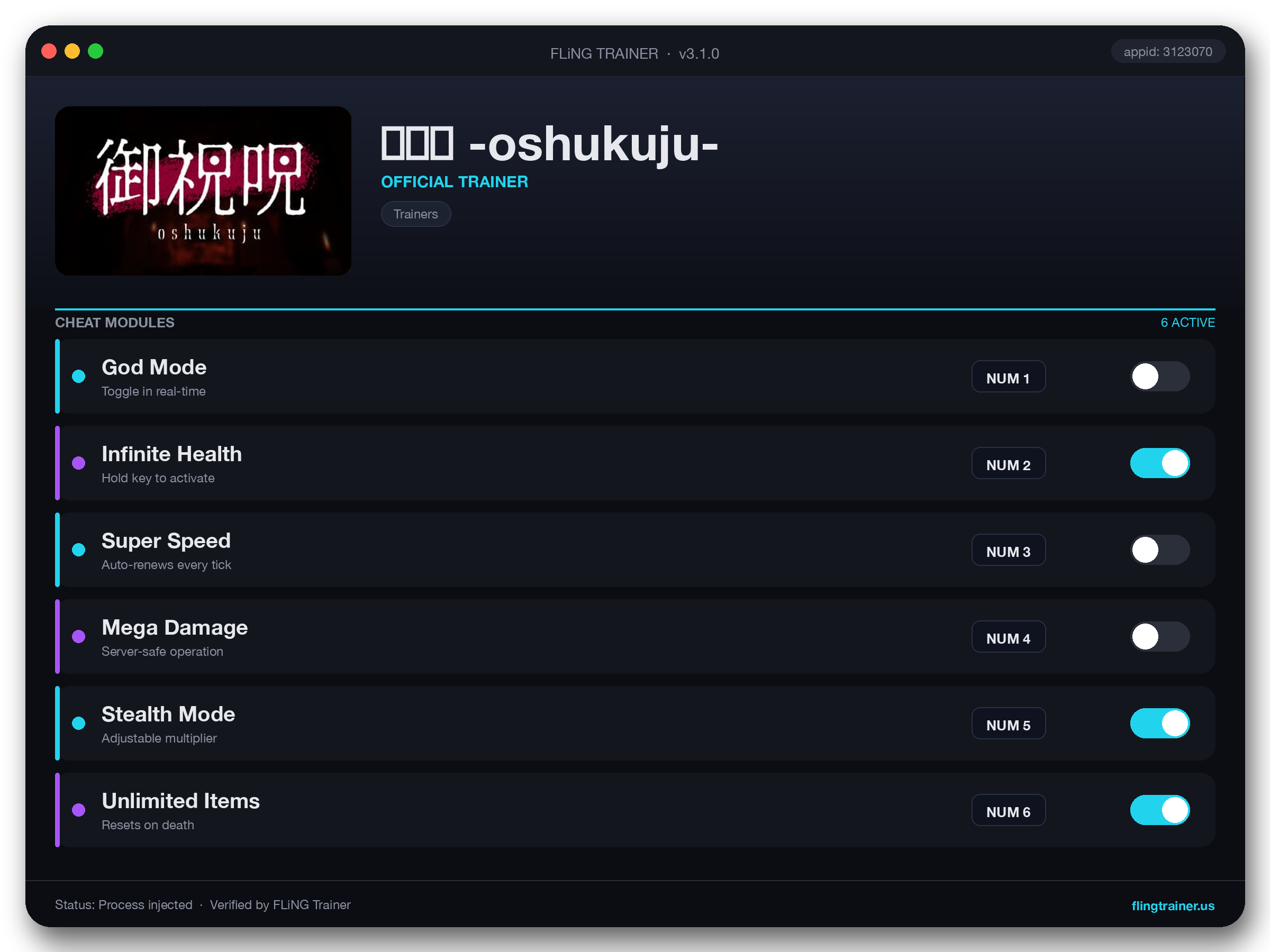 御祝呪 -oshukuju- Trainer interface