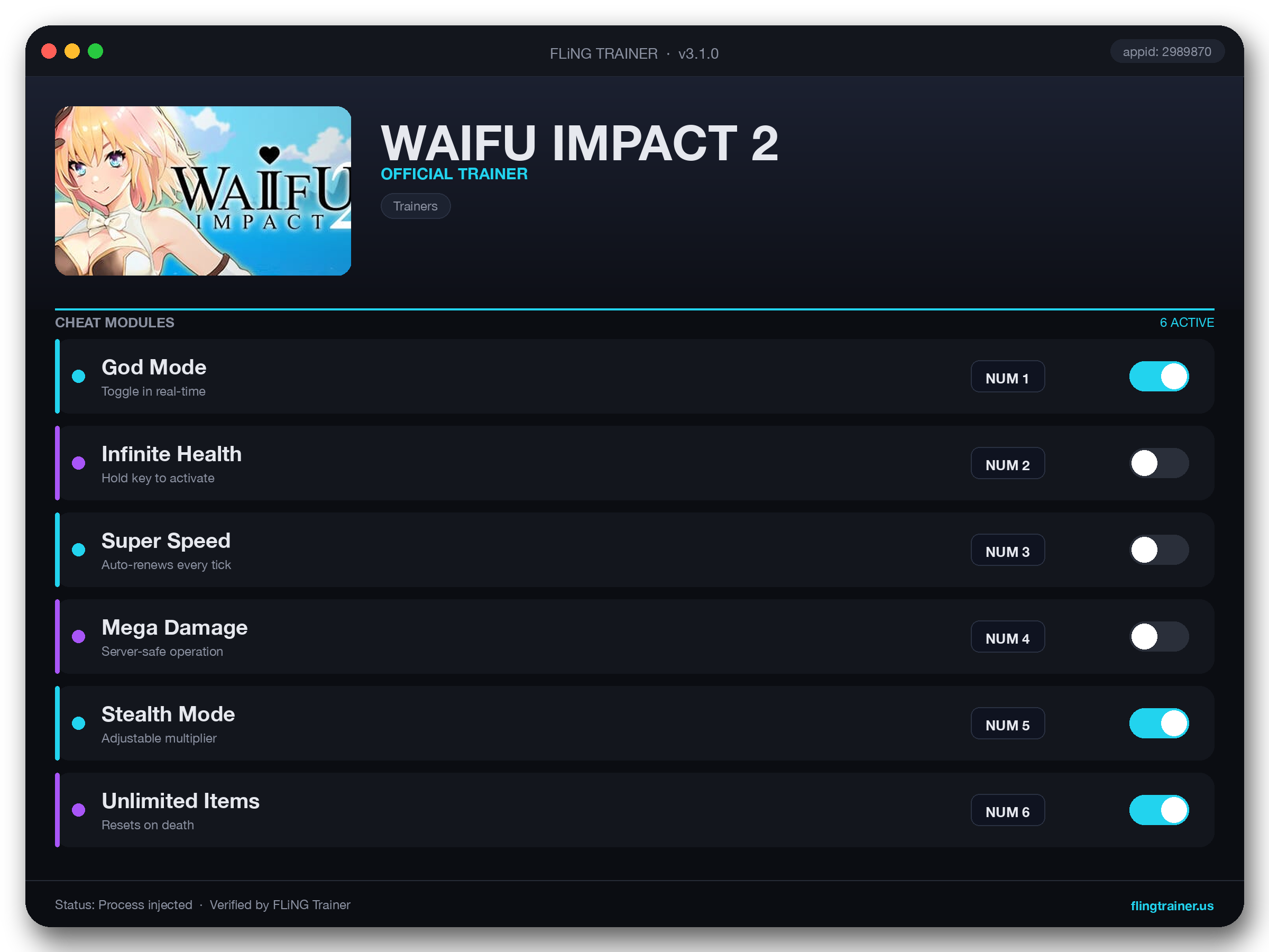 WAIFU IMPACT 2 Trainer interface