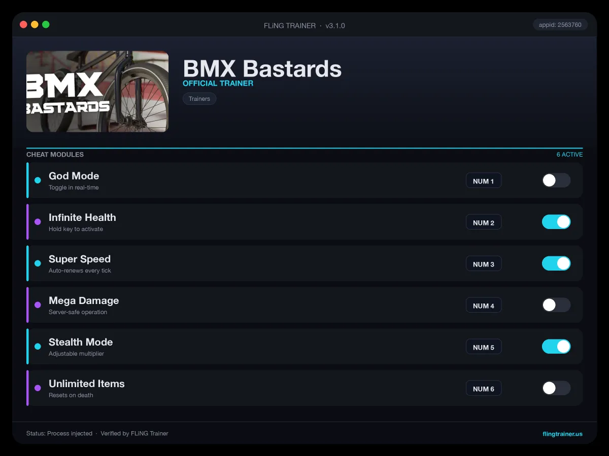 BMX Bastards Trainer interface