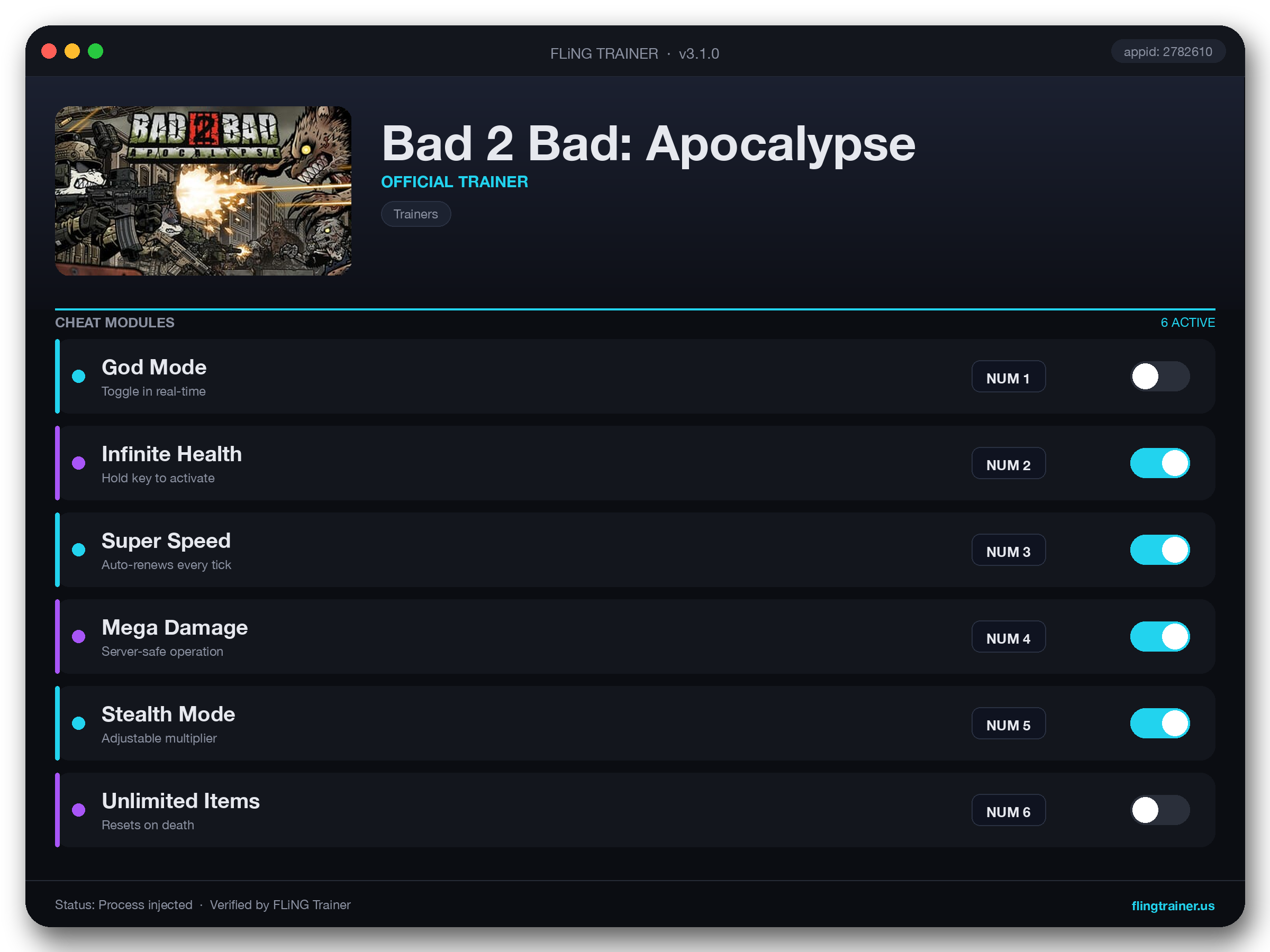 Bad 2 Bad: Apocalypse Trainer interface