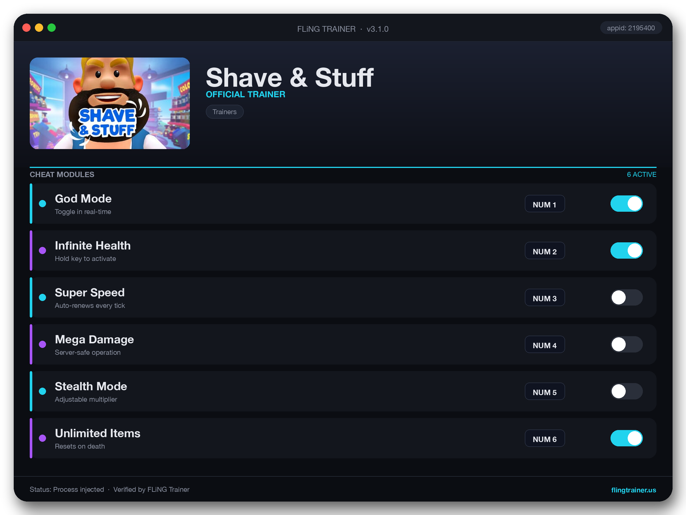 Shave & Stuff Trainer interface