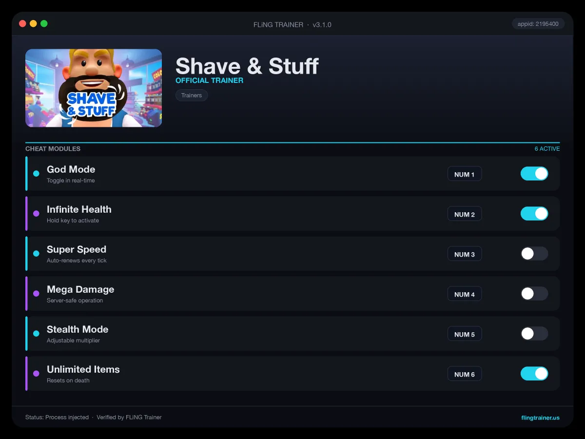 Shave & Stuff Trainer interface
