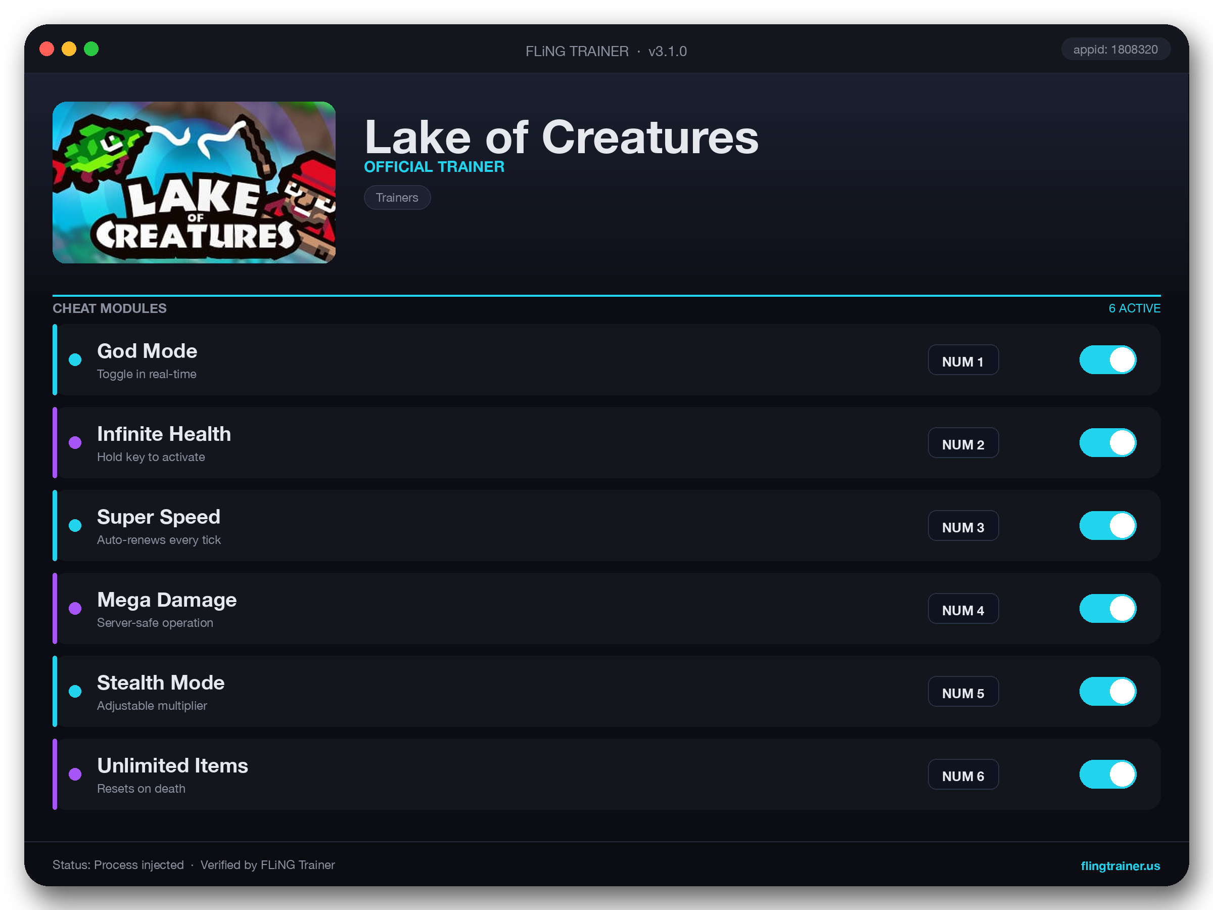Lake of Creatures Trainer interface