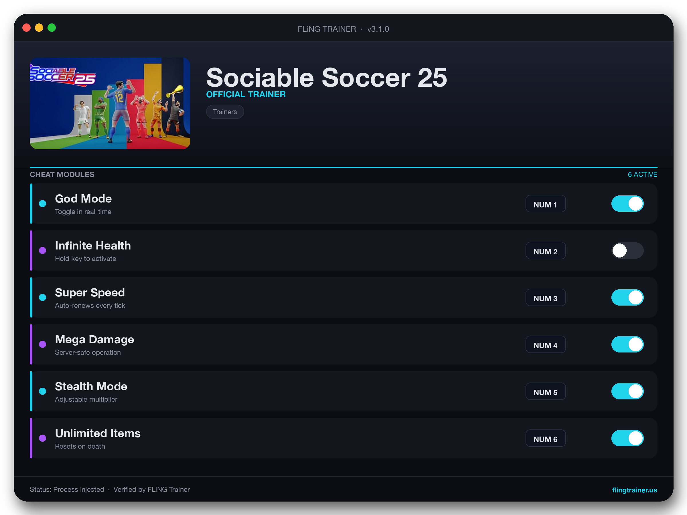 Sociable Soccer 25 Trainer interface