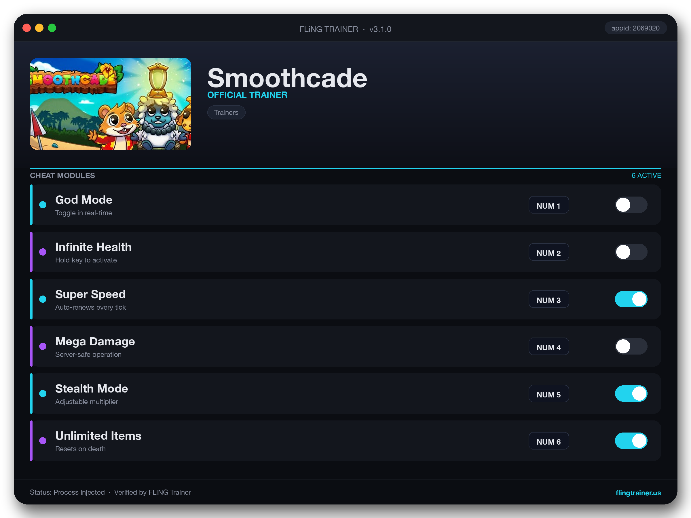 Smoothcade Trainer interface