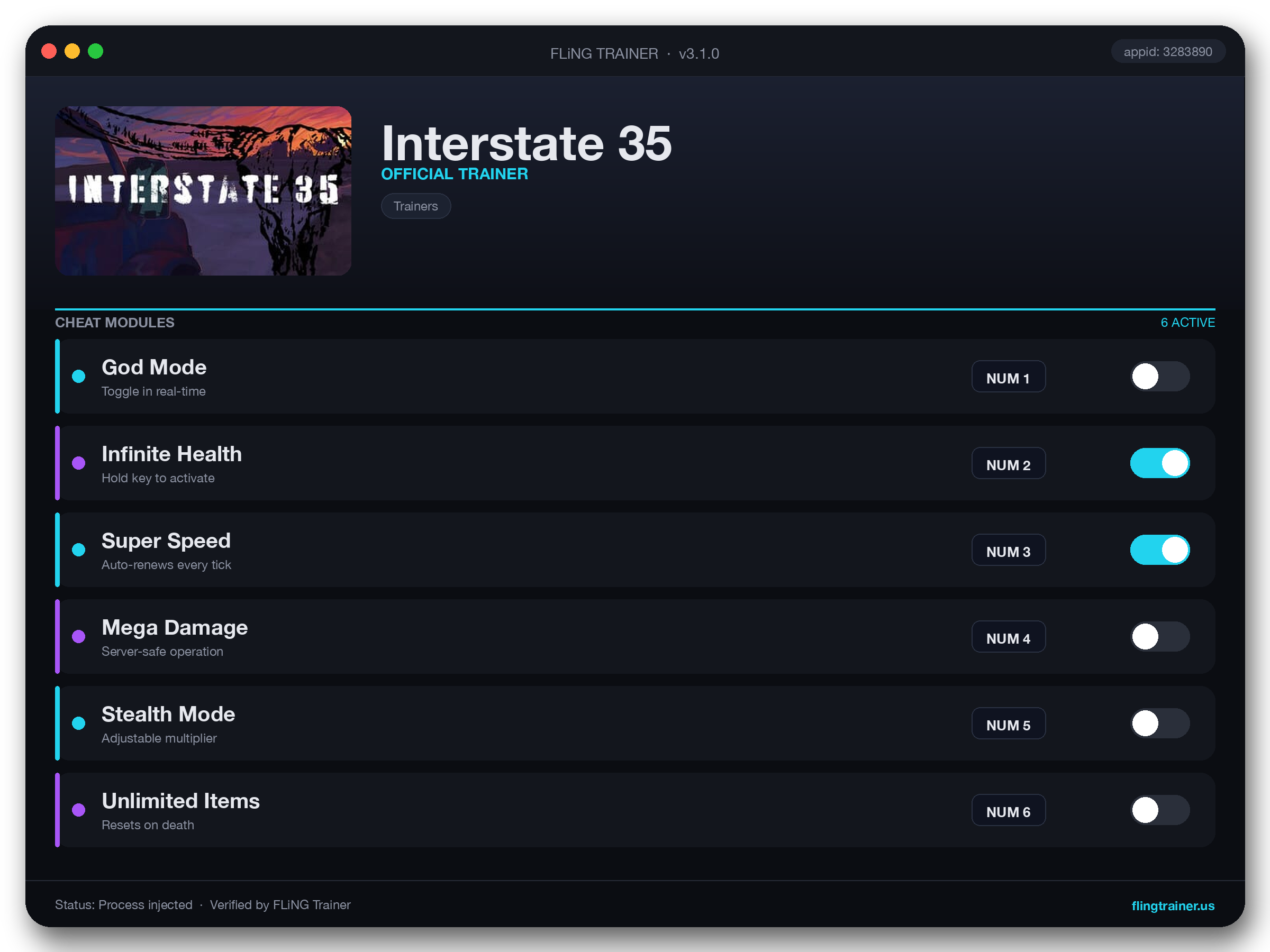 Interstate 35 Trainer interface