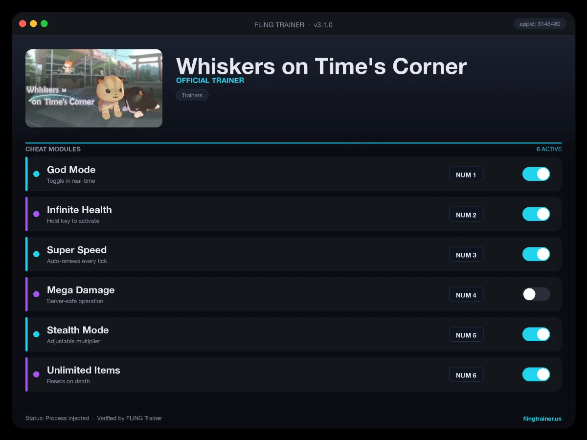 Whiskers on Time's Corner Trainer interface