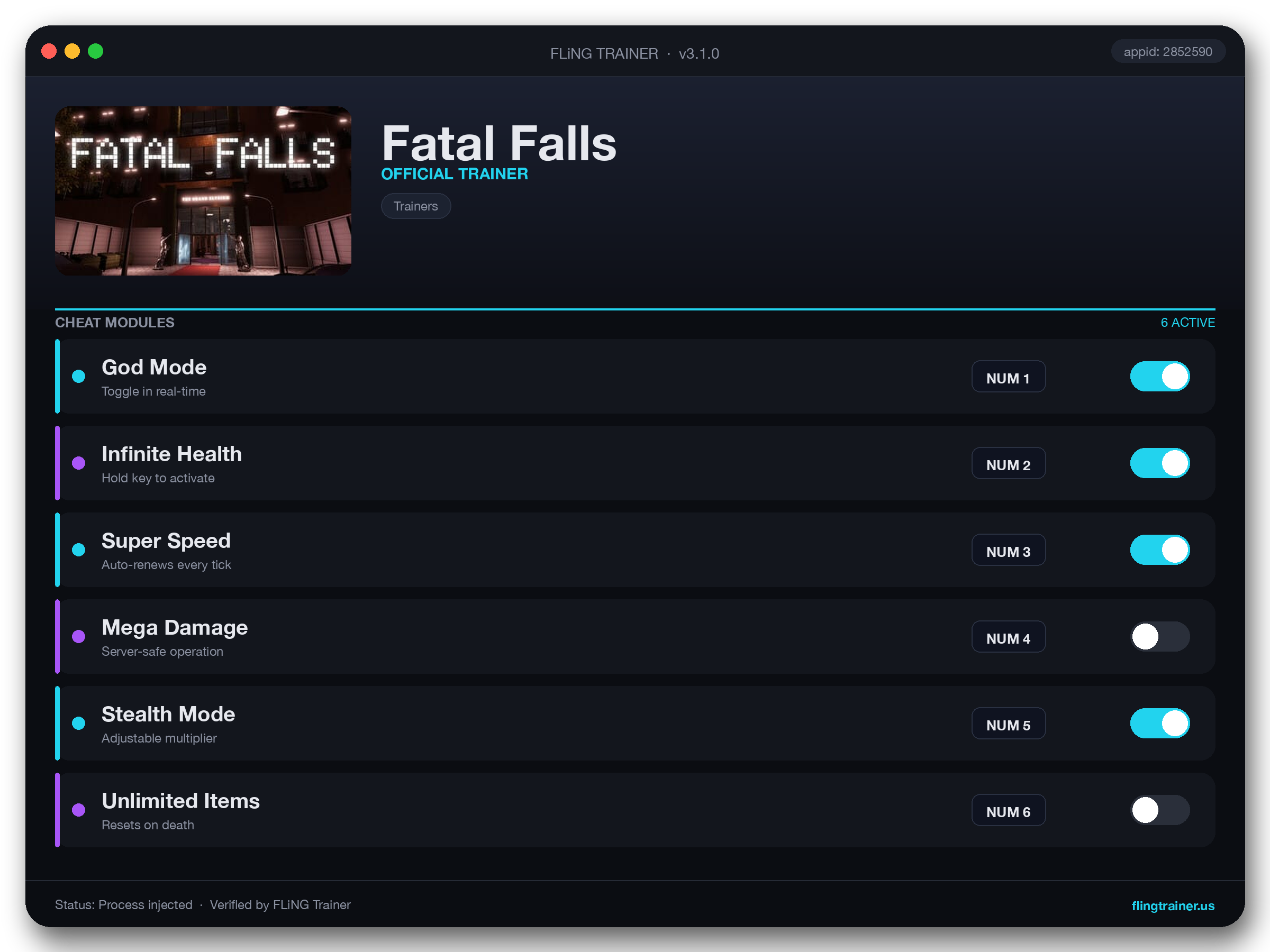 Fatal Falls Trainer interface