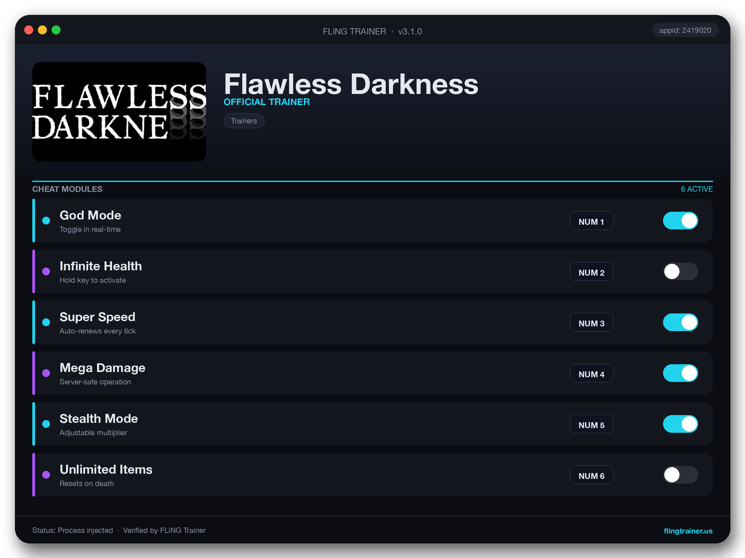 Flawless Darkness Trainer interface